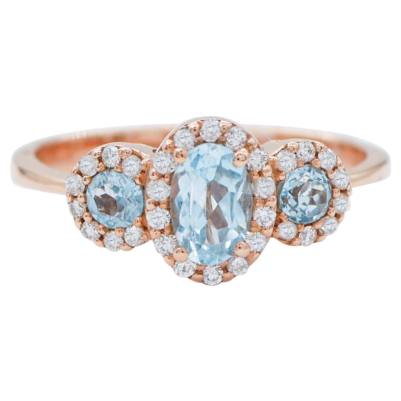 Bague moderne en or rose 18 carats avec topaze et diamants
