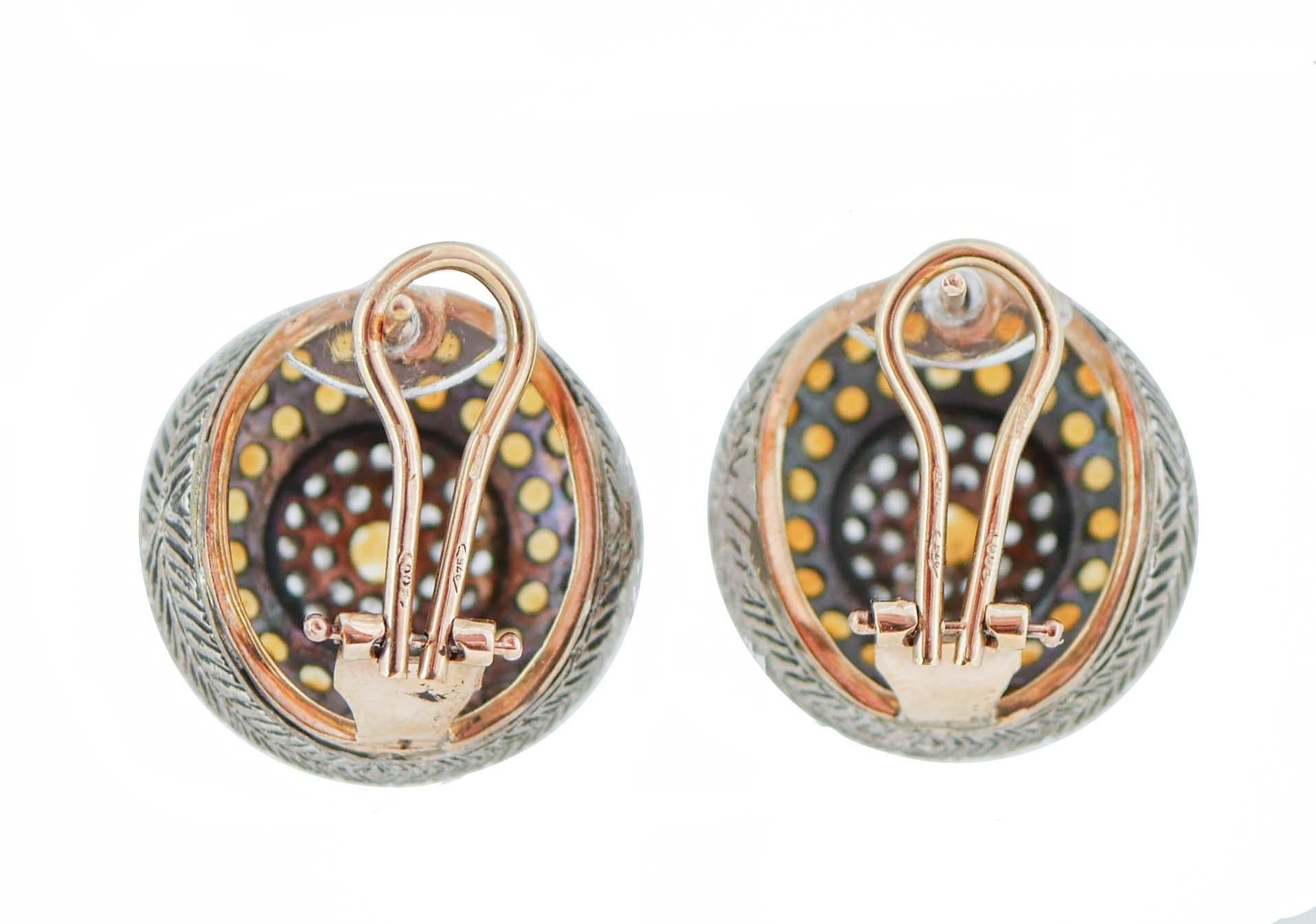 Retro Topazs, Diamonds, Rose Gold and Silver  Earrings. For Sale