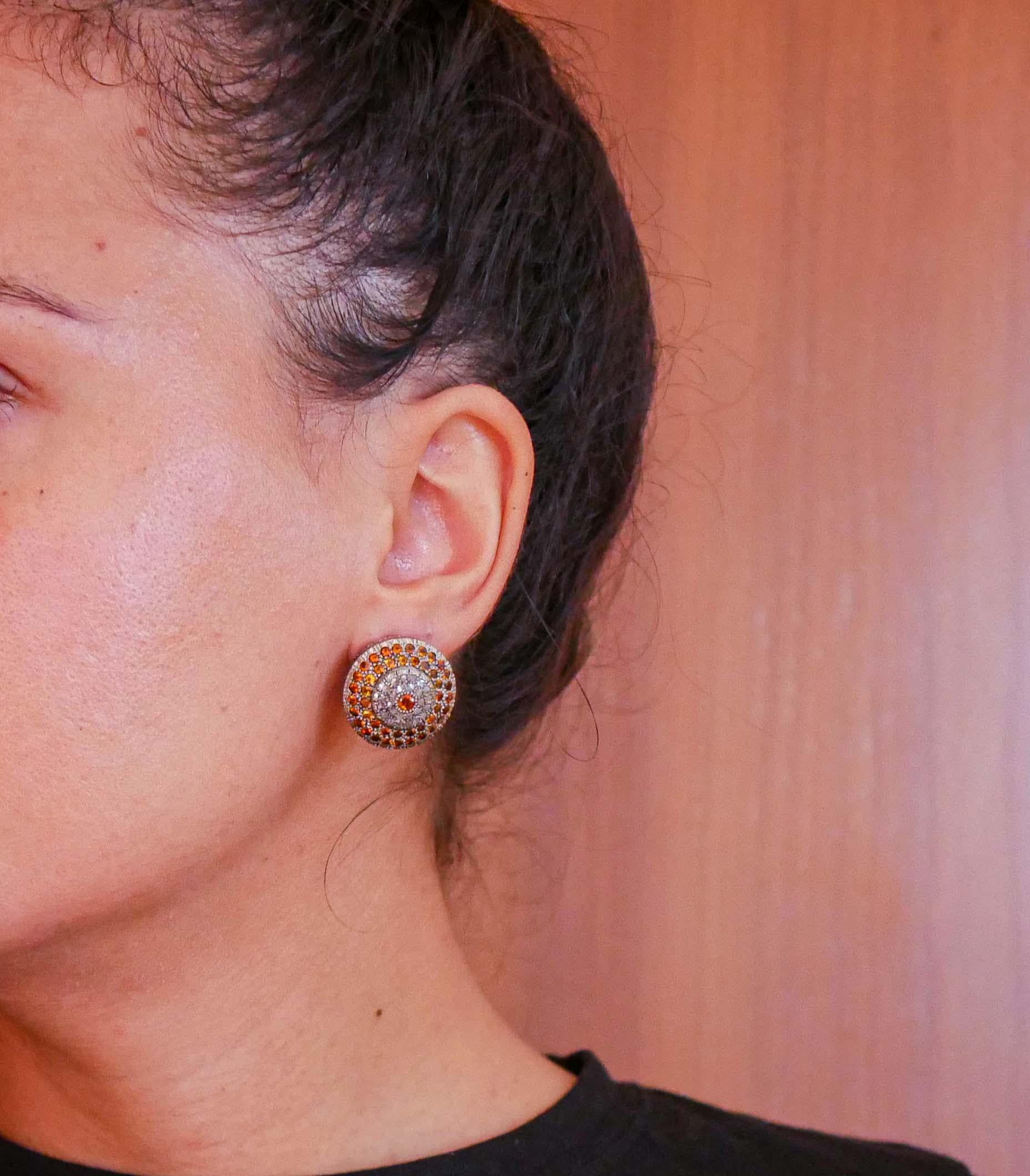 Mixed Cut Topazs, Diamonds, Rose Gold and Silver  Earrings. For Sale
