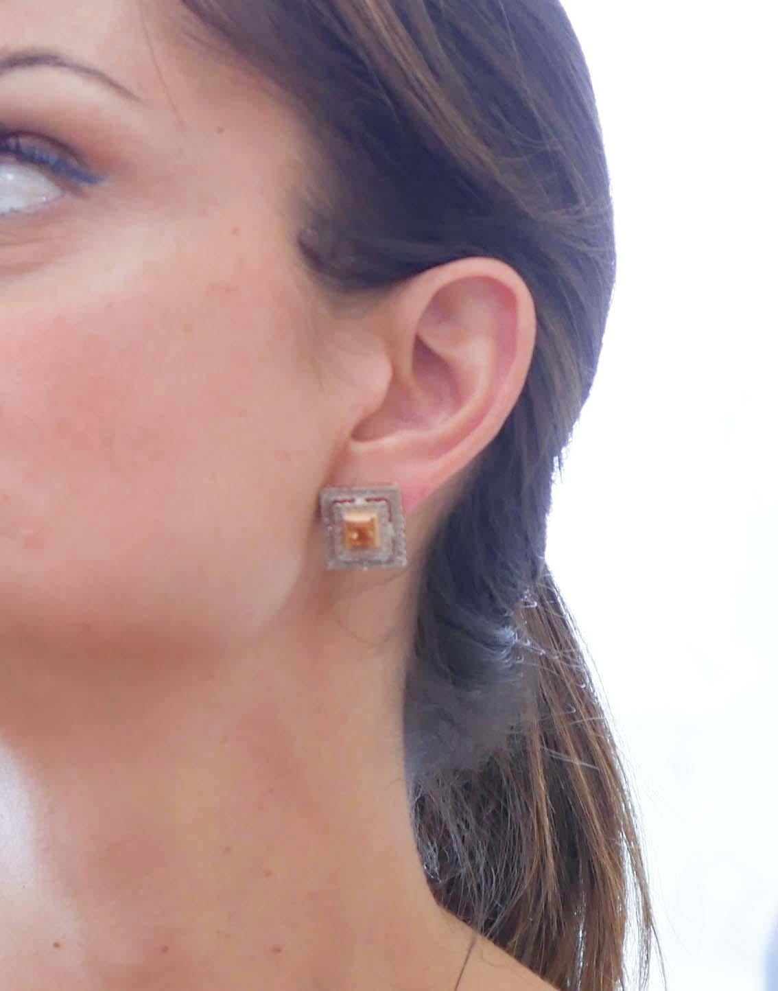 Topazs, Diamonds, Rose Gold and Silver Earrings In Good Condition For Sale In Marcianise, Marcianise (CE)