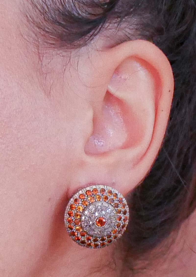Topazs, Diamonds, Rose Gold and Silver  Earrings. In New Condition For Sale In Marcianise, Marcianise (CE)