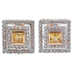 Topazs, Diamonds, Rose Gold and Silver Earrings Topazs, Diamonds, Rose Gold and Silver Earrings