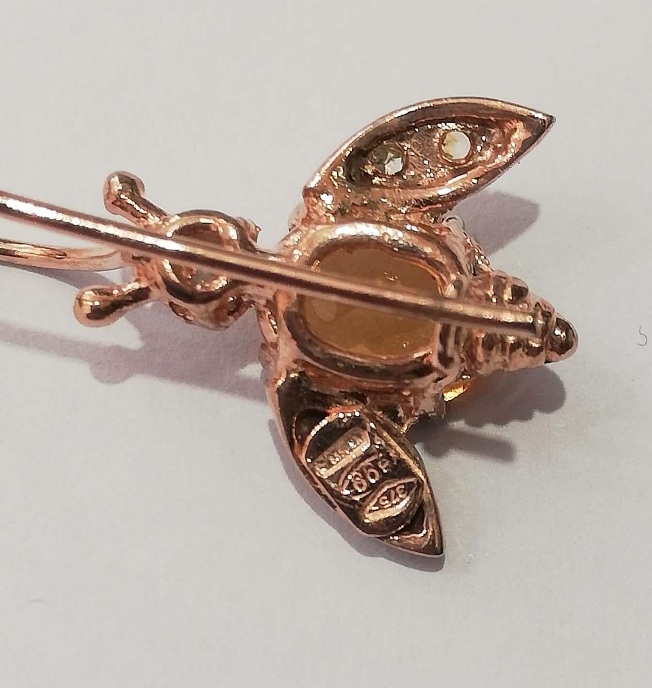 Women's Topazs, Diamonds, Rose Gold and Silver Fly Shape Earrings. For Sale