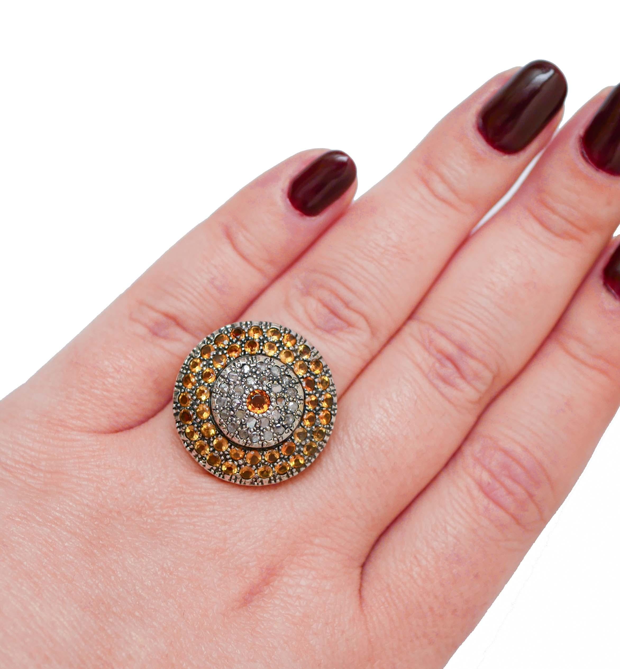 Ring aus Roségold mit Topas, Diamanten, Roségold und Silber. im Zustand „Gut“ im Angebot in Marcianise, Marcianise (CE)