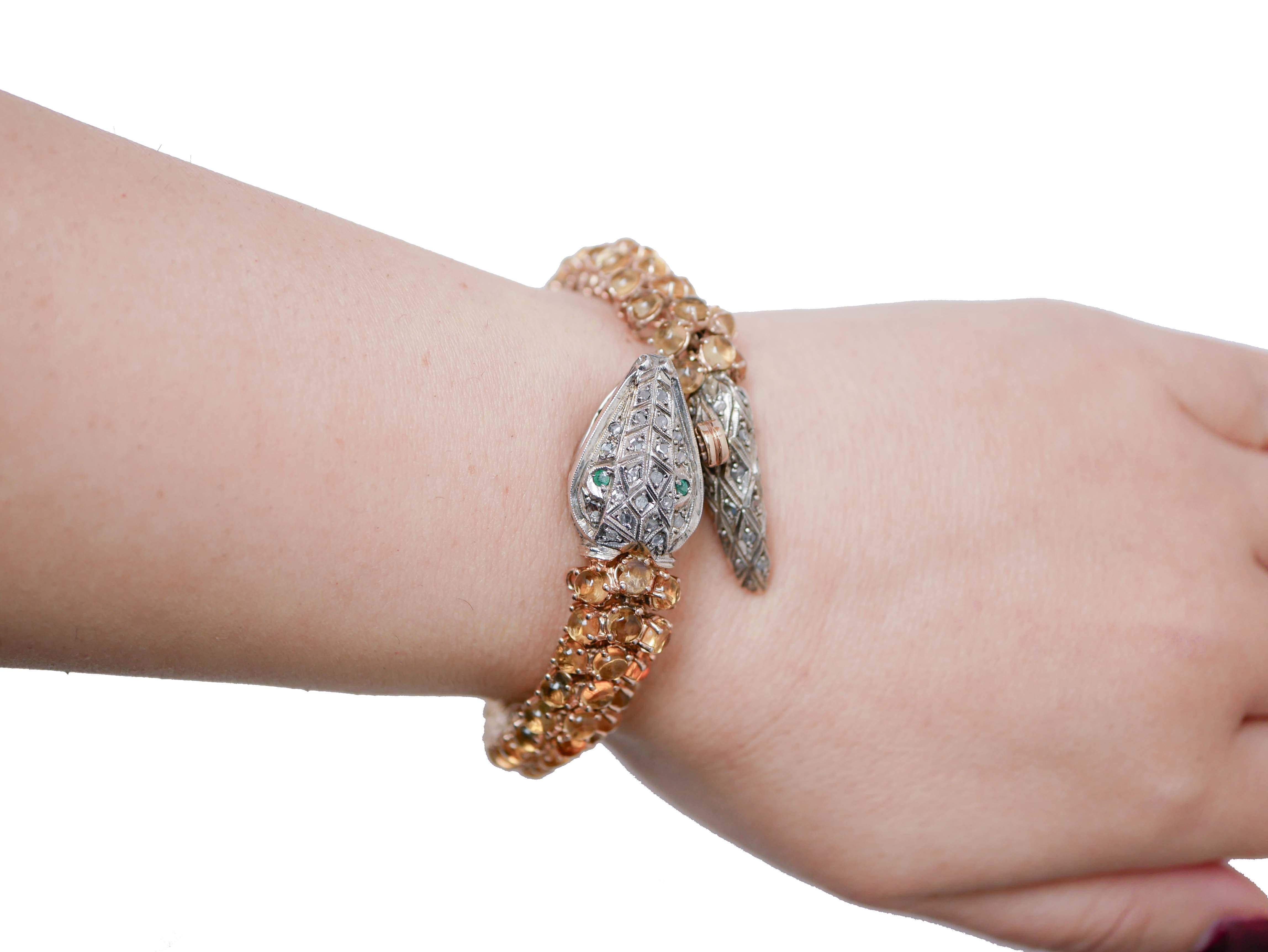 Taille mixte Bracelet serpent en or rose, émeraudes, diamants et topazes en vente