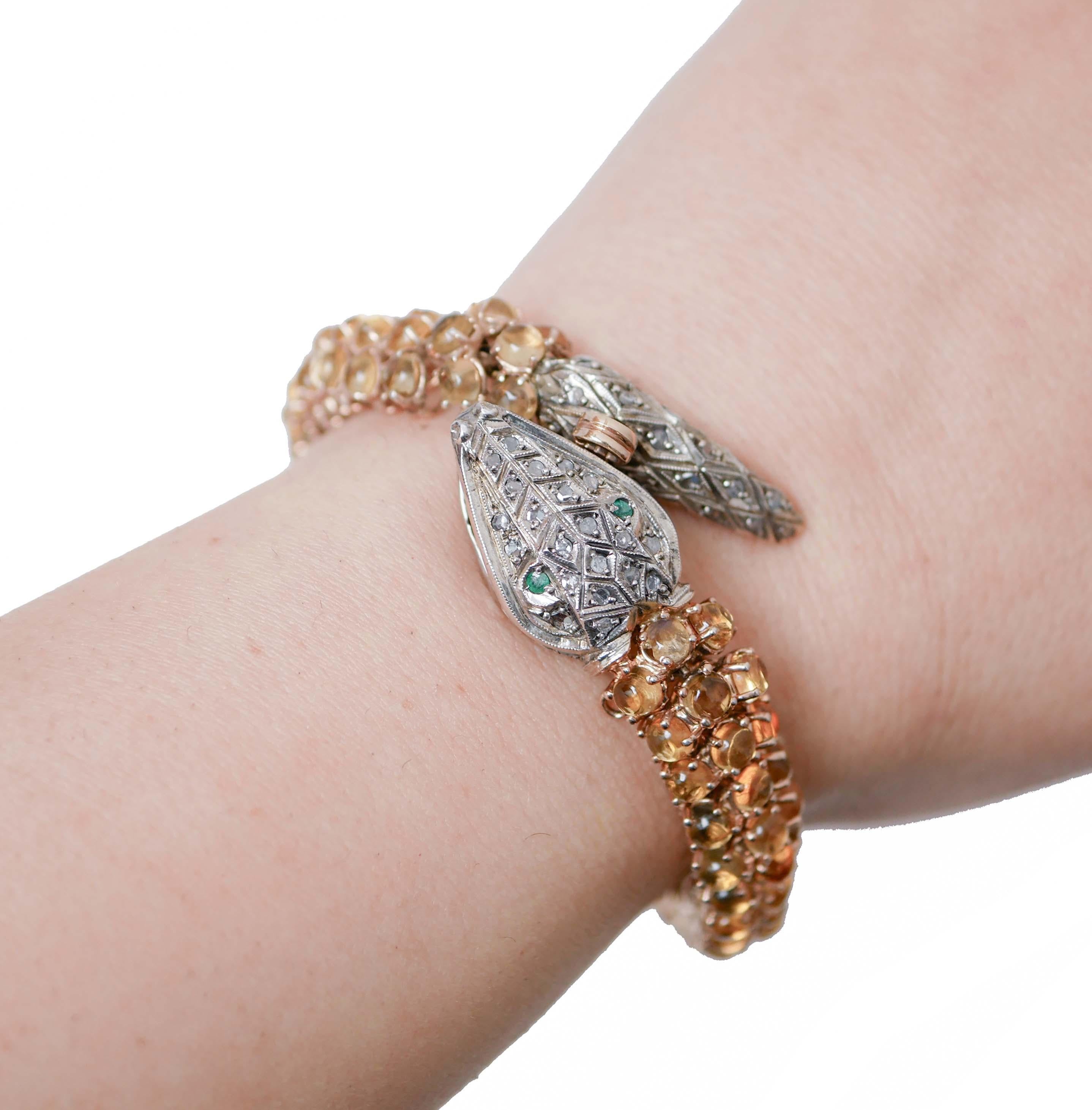 Bracelet serpent en or rose, émeraudes, diamants et topazes Bon état - En vente à Marcianise, Marcianise (CE)