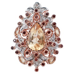 Vintage Topazs, Garnets, Diamonds, 14 Karat Rose Gold and Silver Retrò Ring