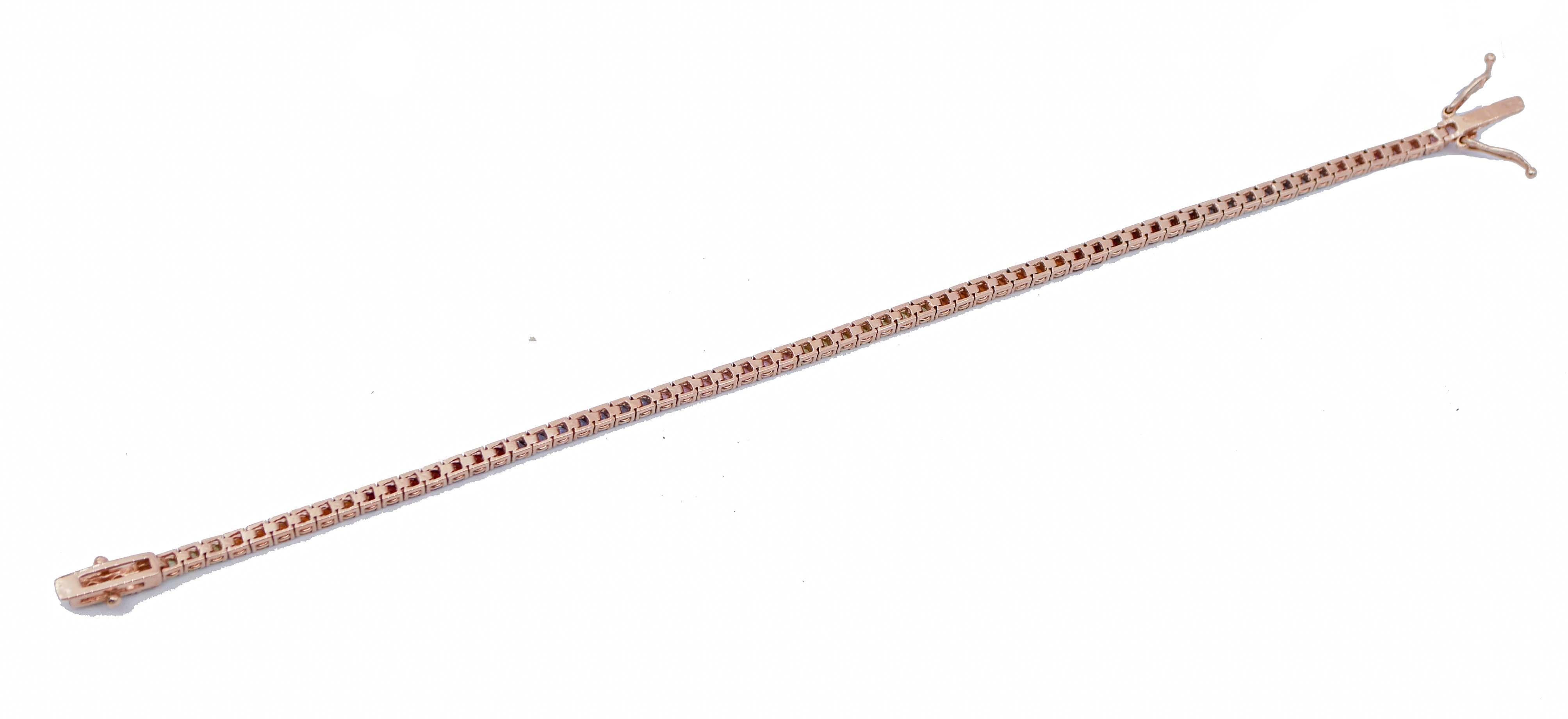 Rétro Topazi, ametiste verdi, tormalina, iolite, granati, bracciale tennis in oro rosa
