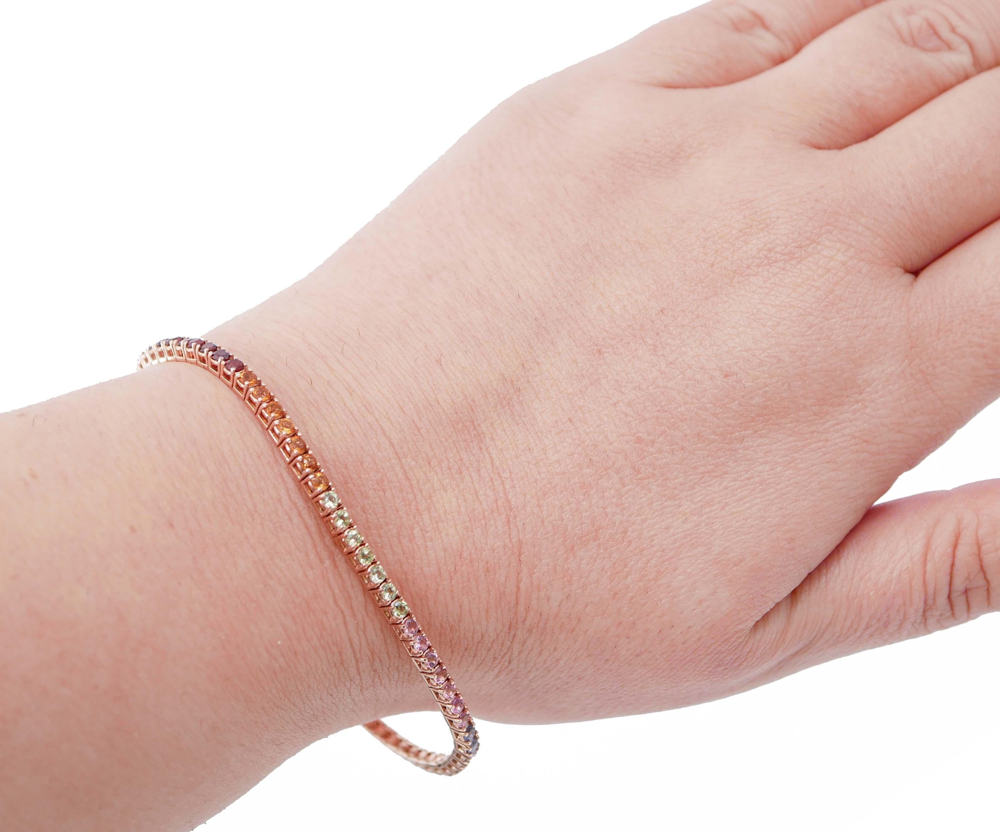 Topazi, ametiste verdi, tormalina, iolite, granati, bracciale tennis in oro rosa In condizioni Nuovo a Marcianise, Marcianise (CE)