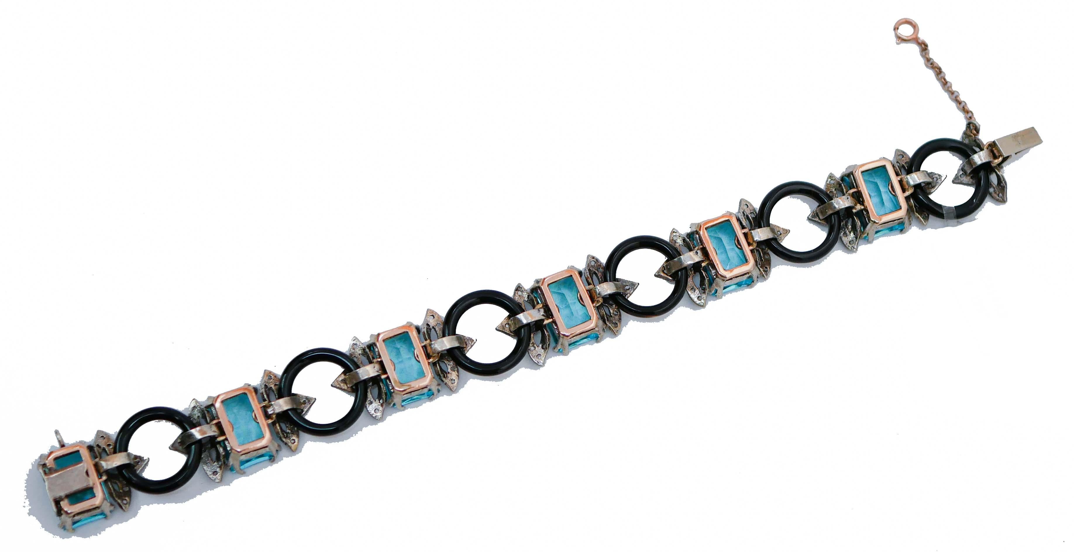 Rétro Topazi, onice, diamanti, bracciale Retrò in oro rosa e argento. in vendita