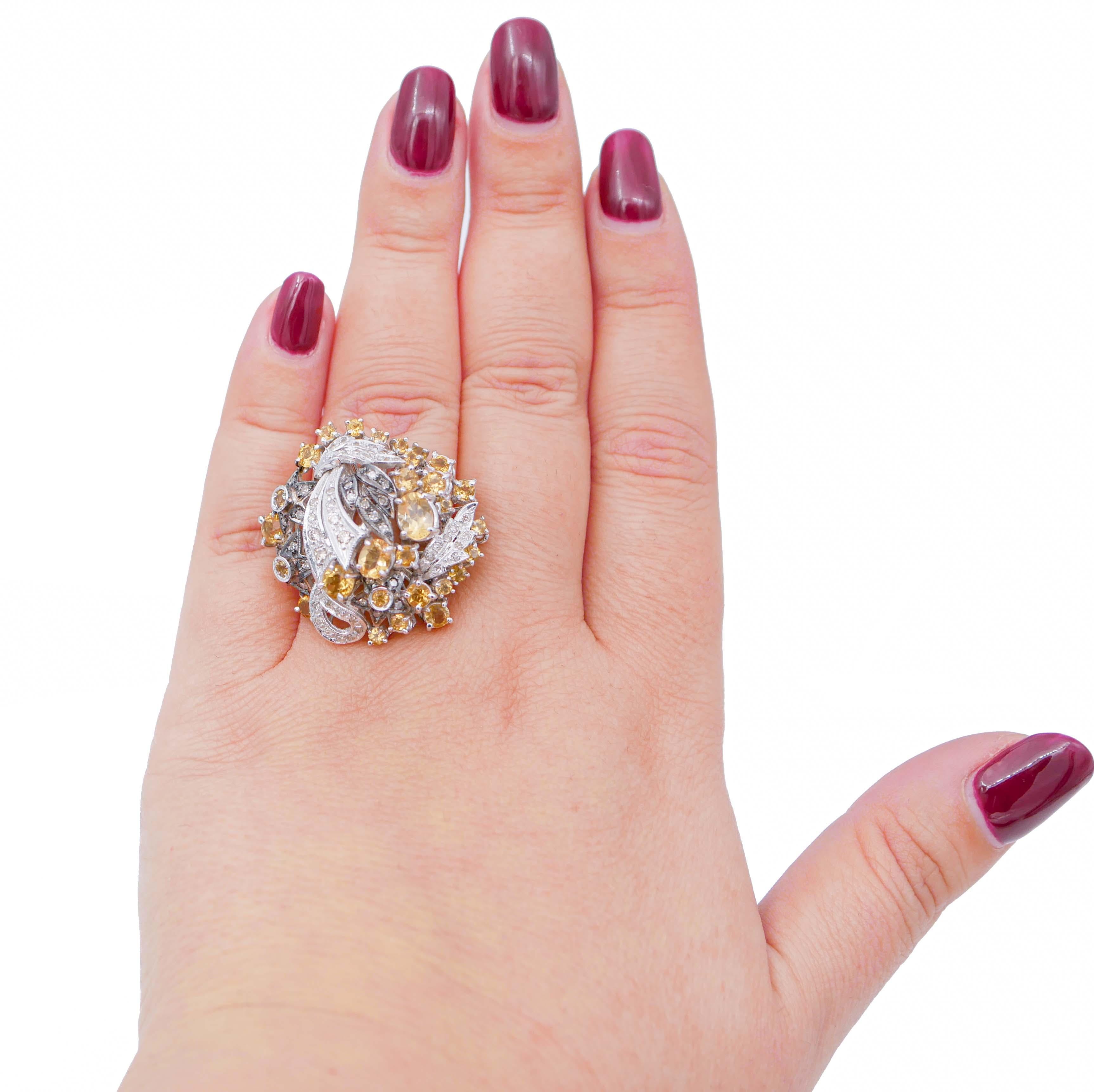 Mixed Cut Topazs, Diamonds, 18 Karat White Gold Ring For Sale