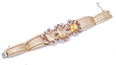 Topazs, Garnets, Diamonds, 9 Kt Rose and White Gold Retrò Bracelet