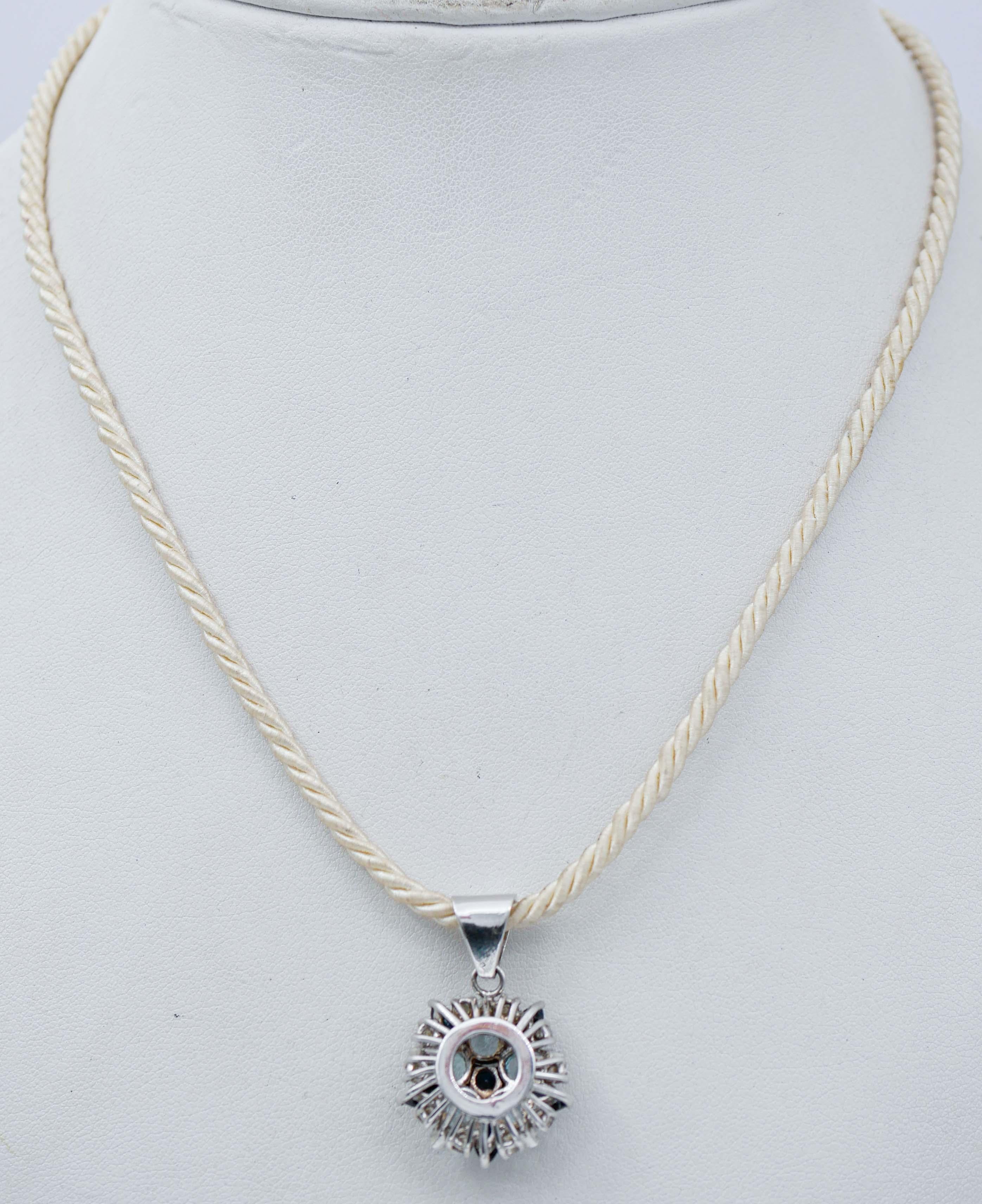 Mixed Cut Topazs, Sapphires, Diamonds, 14 Karat White Gold Pendant Necklace For Sale