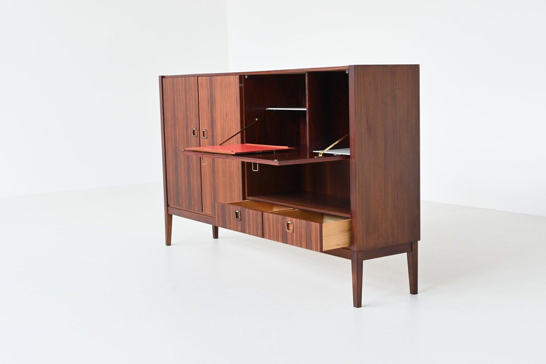 Dutch Topform highboard rosewood and brass Netherlands 1960 For Sale