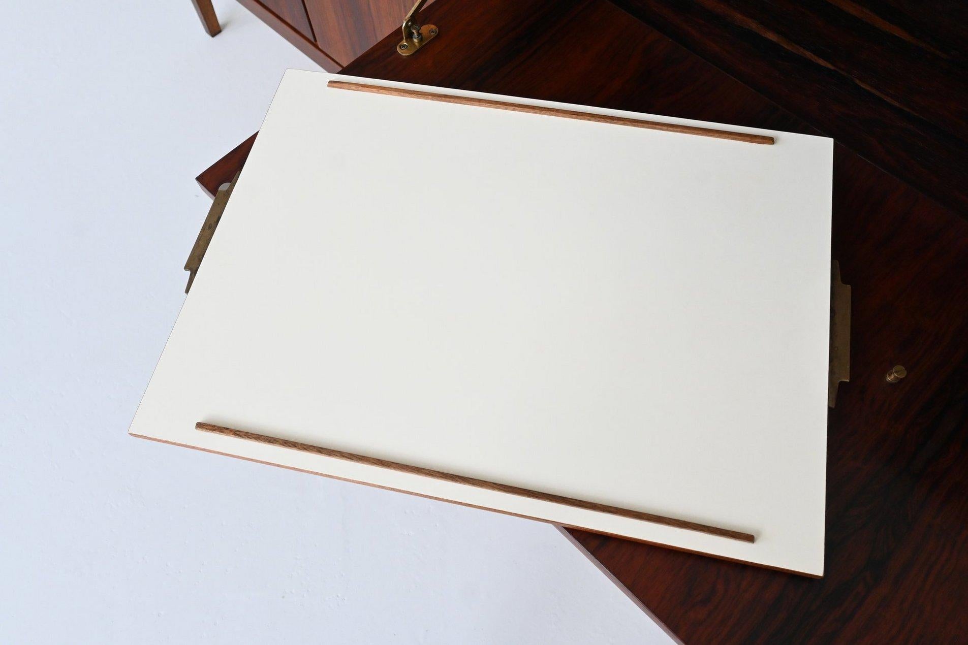 Rosewood Topform highboard rosewood and brass Netherlands 1960 For Sale