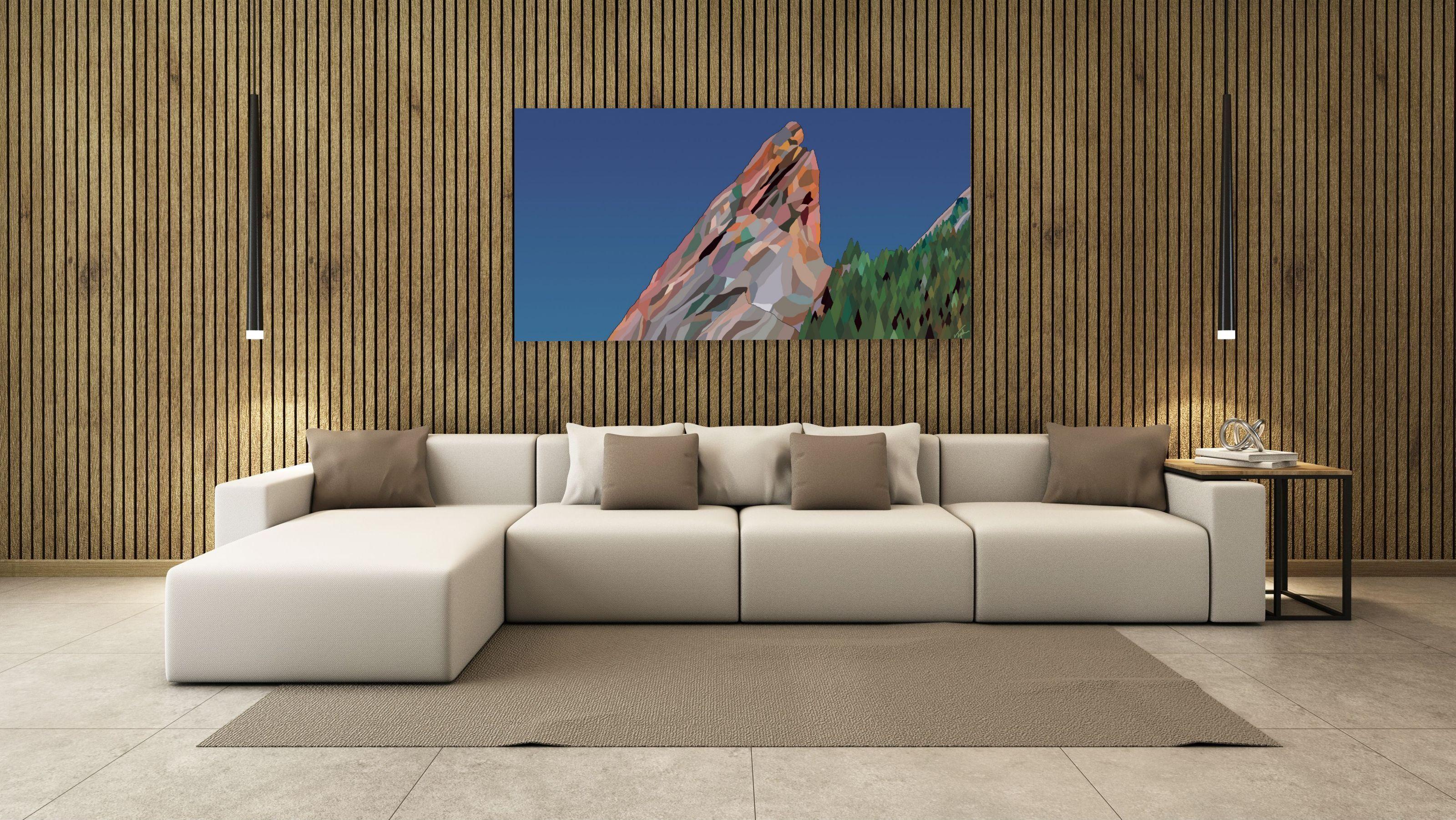 This original modern landscape painting titled, Colorado Gem, is a bold vivid work of contemporary art. The original large-scale digital painting, dye-sublimated onto aluminum by Coloradan artist Topher Straus, takes an original approach to