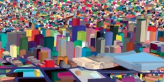 Denver Day, Modern Colorful Impressionist Cityscape Painting, Colorado, Ltd Ed