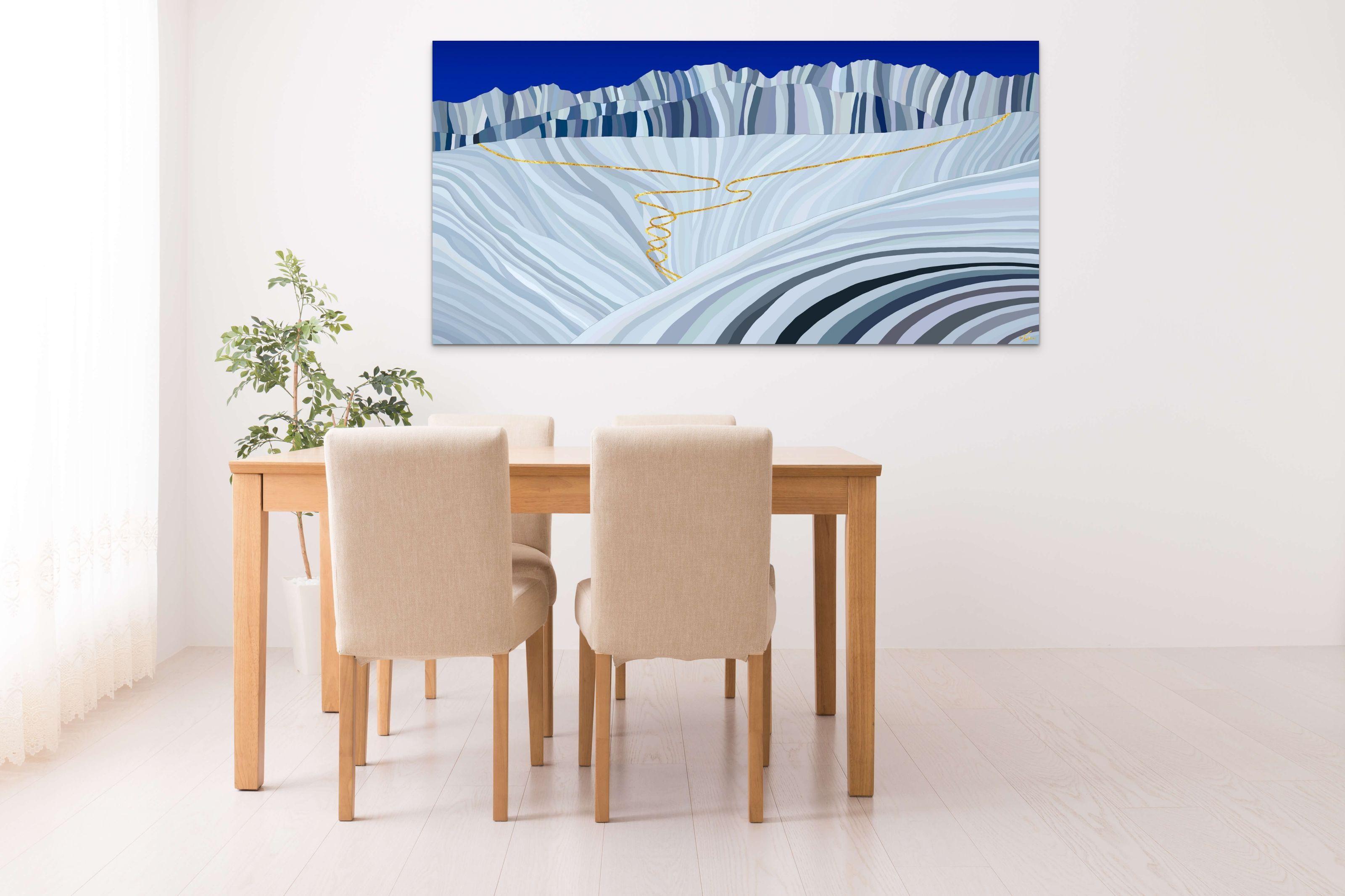 Duet, peinture de paysage impressionniste moderne originale, montagnes, ski - Painting de Topher Straus