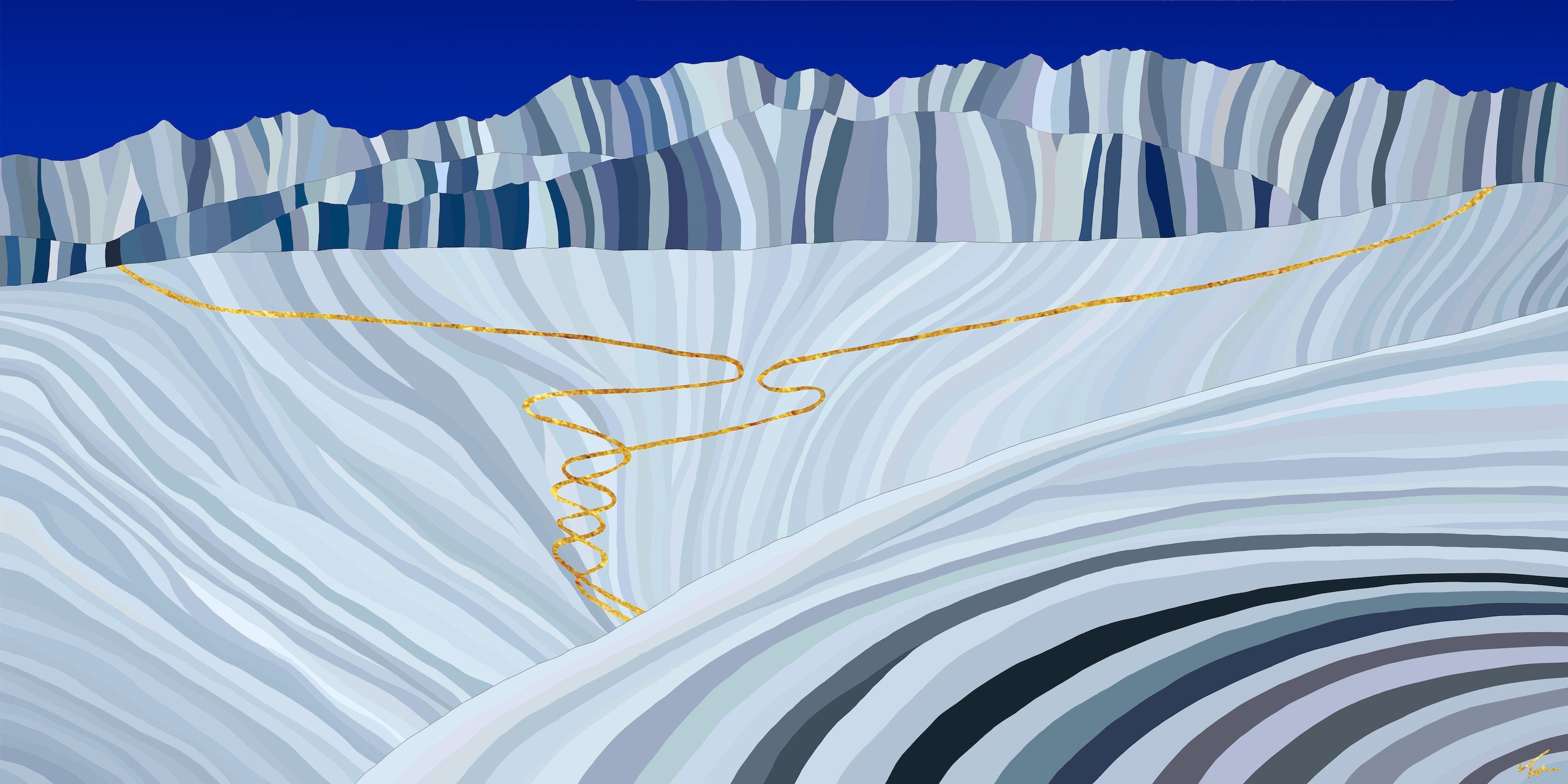 Duet, Original modernes impressionistisches Landschaftsgemälde der Moderne, Berge, Ski