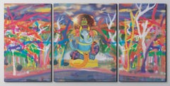 Ganesh, peinture figurative impressionniste moderne, 2022, Triptyque original