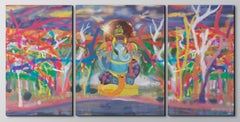 Ganesha, Pintura figurativa impresionista moderna, 2022, Tríptico original
