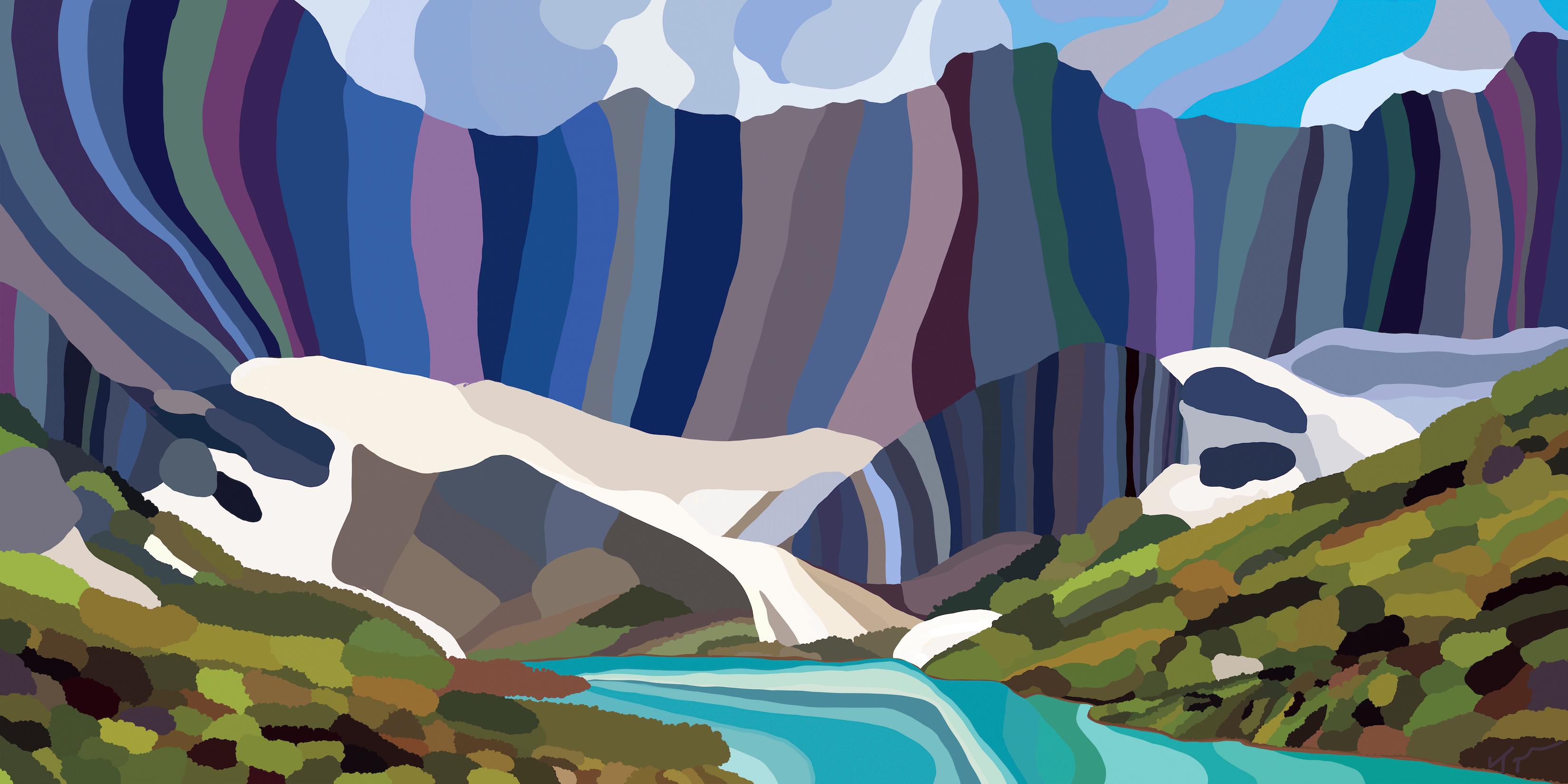 Landscape Painting Topher Straus - Parc national des Glaciers, paysage impressionniste moderne et contemporain, 2019, Ed. ltée
