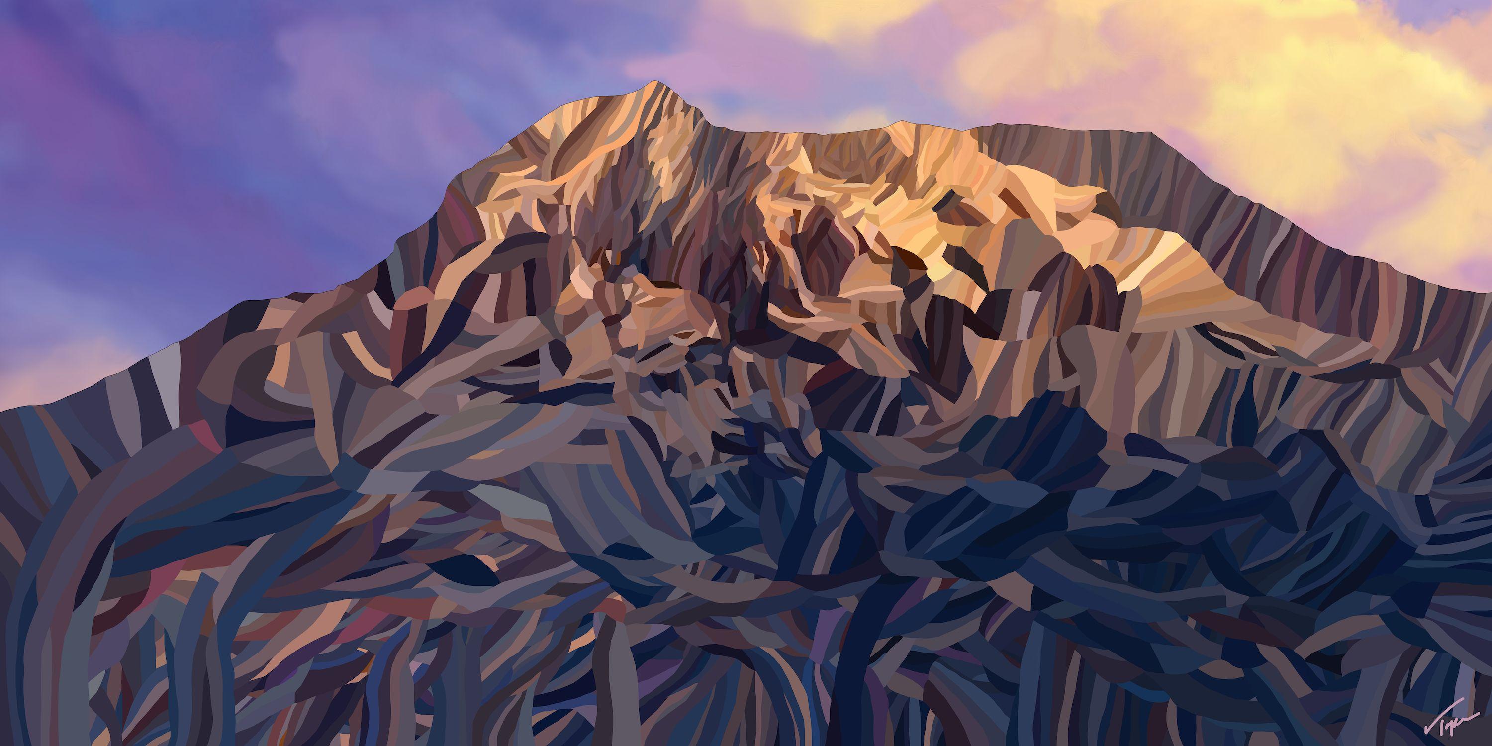 Topher Straus Abstract Painting – Mount Rainier National Park, Modernes impressionistisches Landschaftsgemälde, Ltd Ed