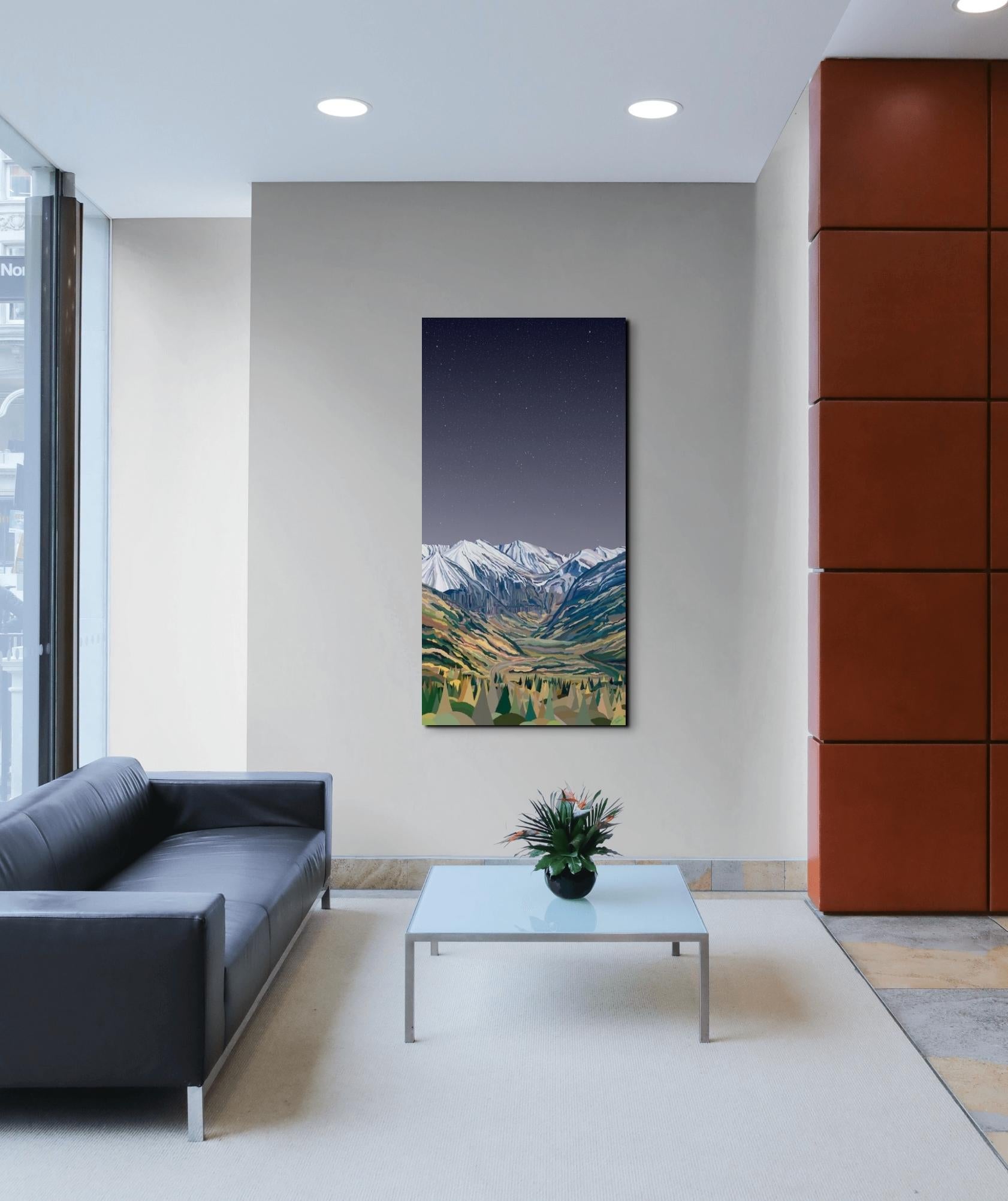 Telluride Twilight, Contemporary Impressionist Colorado Mountain Landscape, LE - Painting by Topher Straus