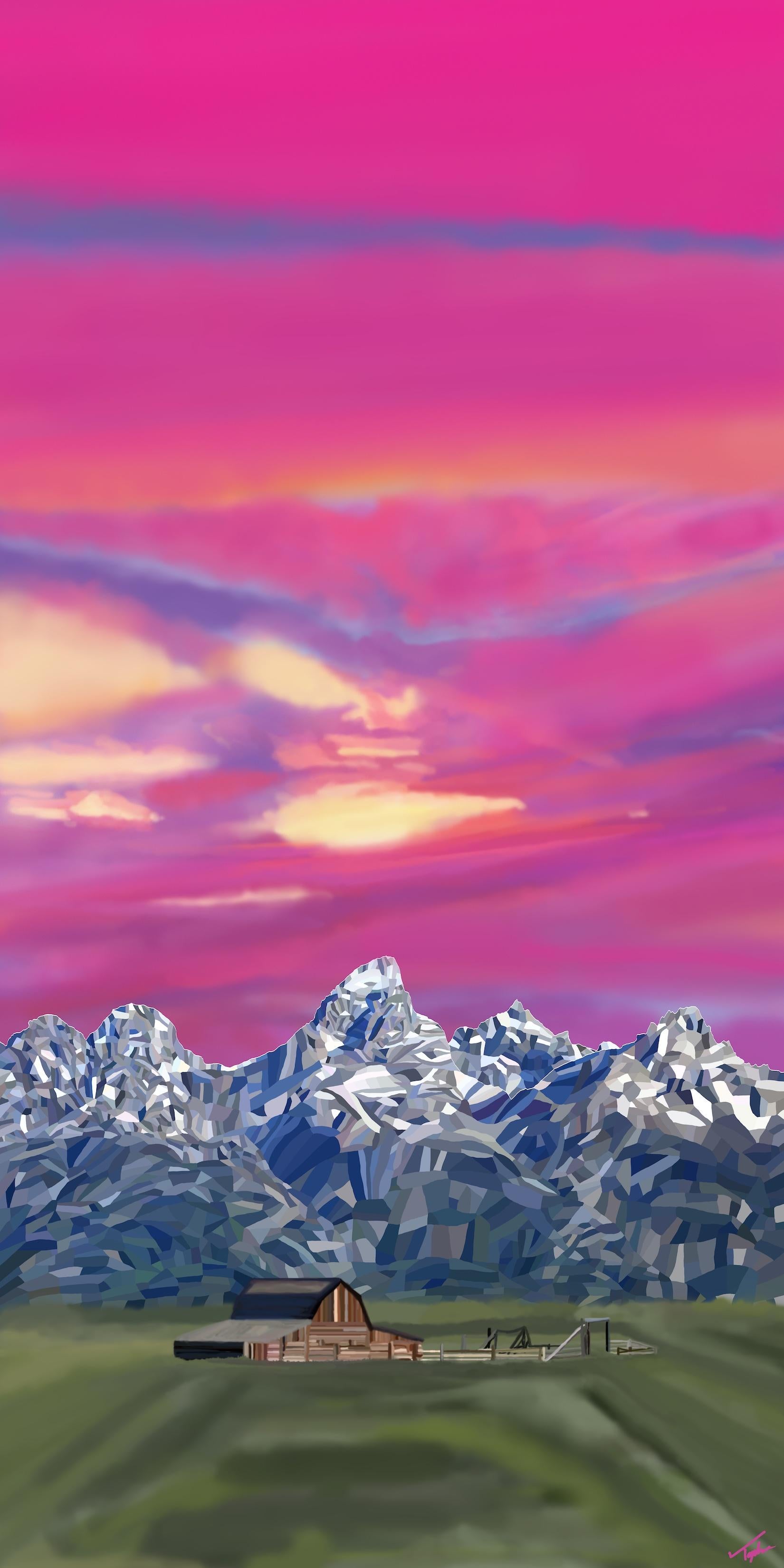 Immerse yourself in the breathtaking beauty of the Teton Range with Topher Straus' captivating "Tetons" Original Edition. This awe-inspiring digital artwork portrays the iconic peaks bathed in the light of sunrise.  Straus' signature technique,