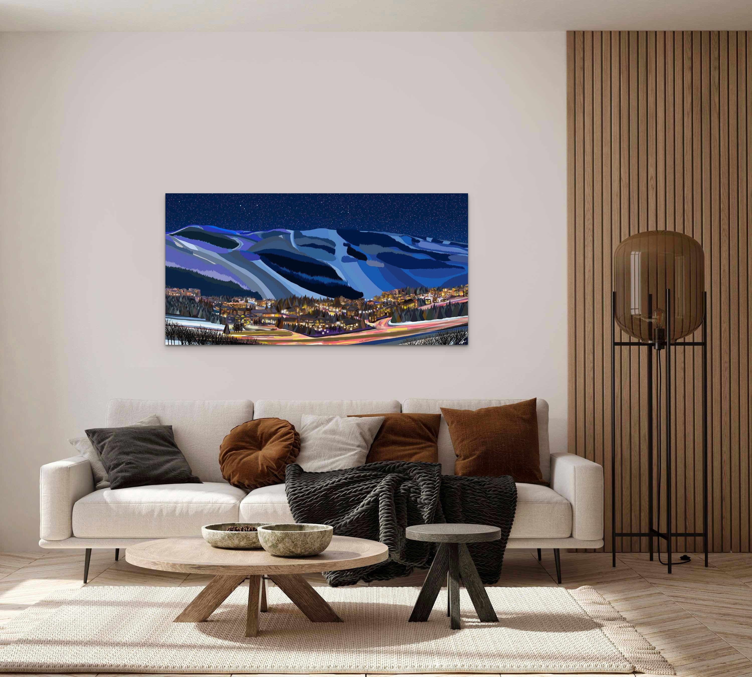 Vail Lights, paysage de ski et de montagne impressionniste moderne et contemporain - Impressionnisme abstrait Painting par Topher Straus