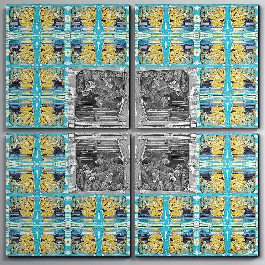 Abstract Photograph Topher Straus - Mouton en transit, collage surréaliste de photos d'animaux naturels, 2022, original