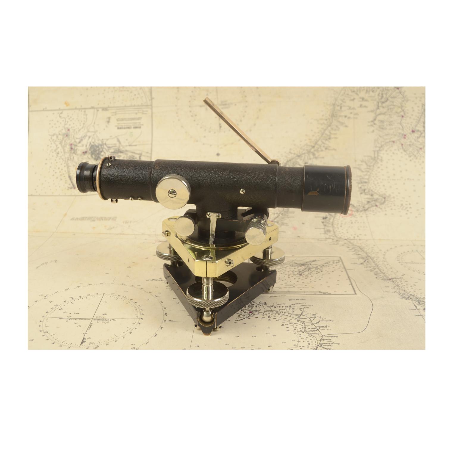 British Topographic Brass Level Surveyor Instrument by Stanley circa 1870 Mahogany Box 