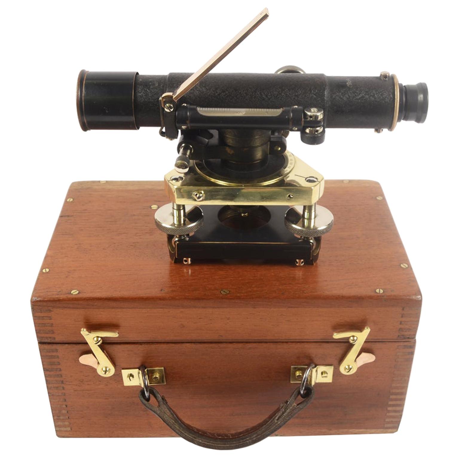 Topographic Brass Level Surveyor Instrument by Stanley circa 1870 Mahogany Box 