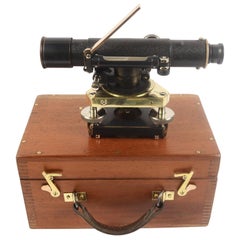 Antique Topographic Brass Level Surveyor Instrument by Stanley circa 1870 Mahogany Box 
