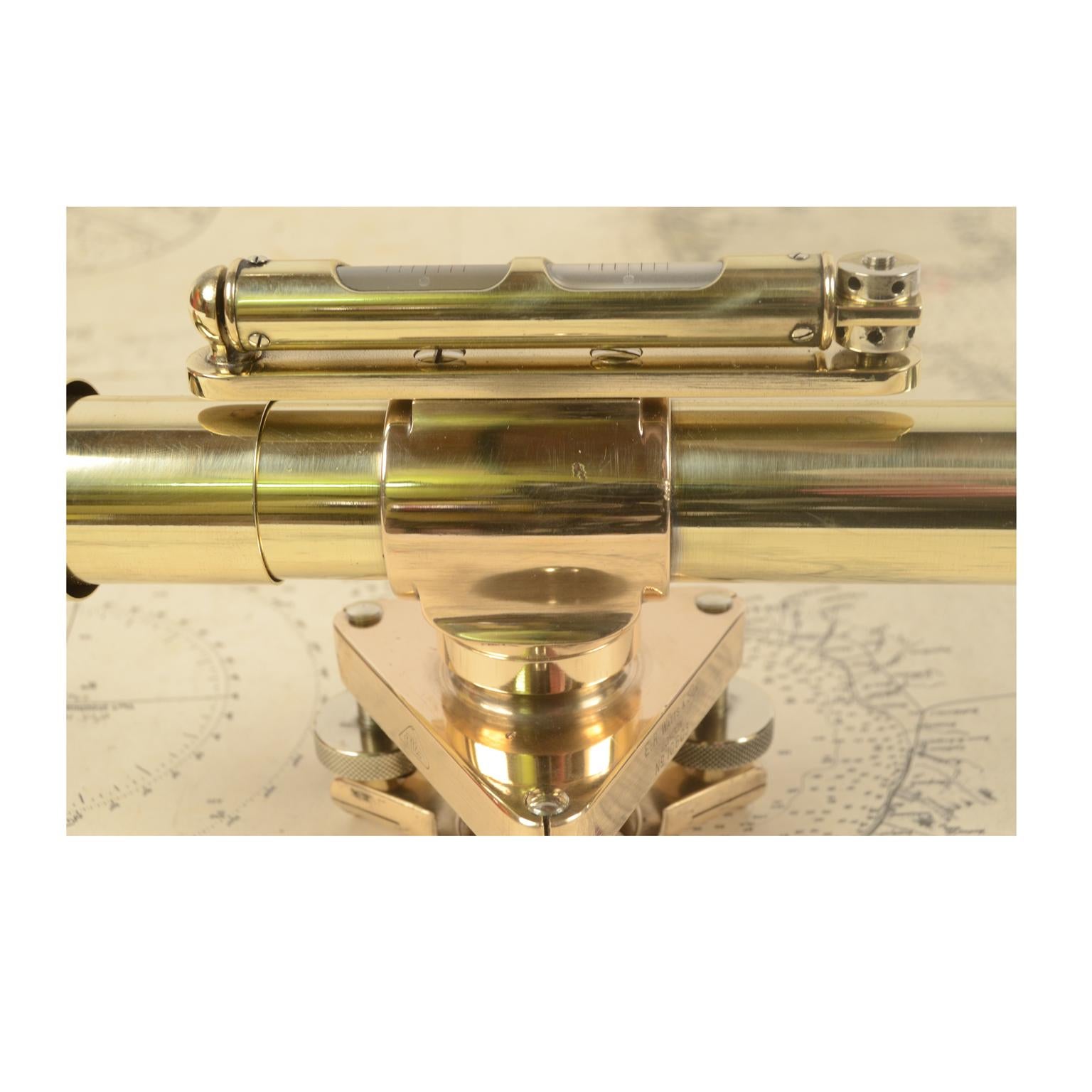 1890 Antique Brass Level Watts & Sond London Mahogany Box, Surveyor Instrument 9