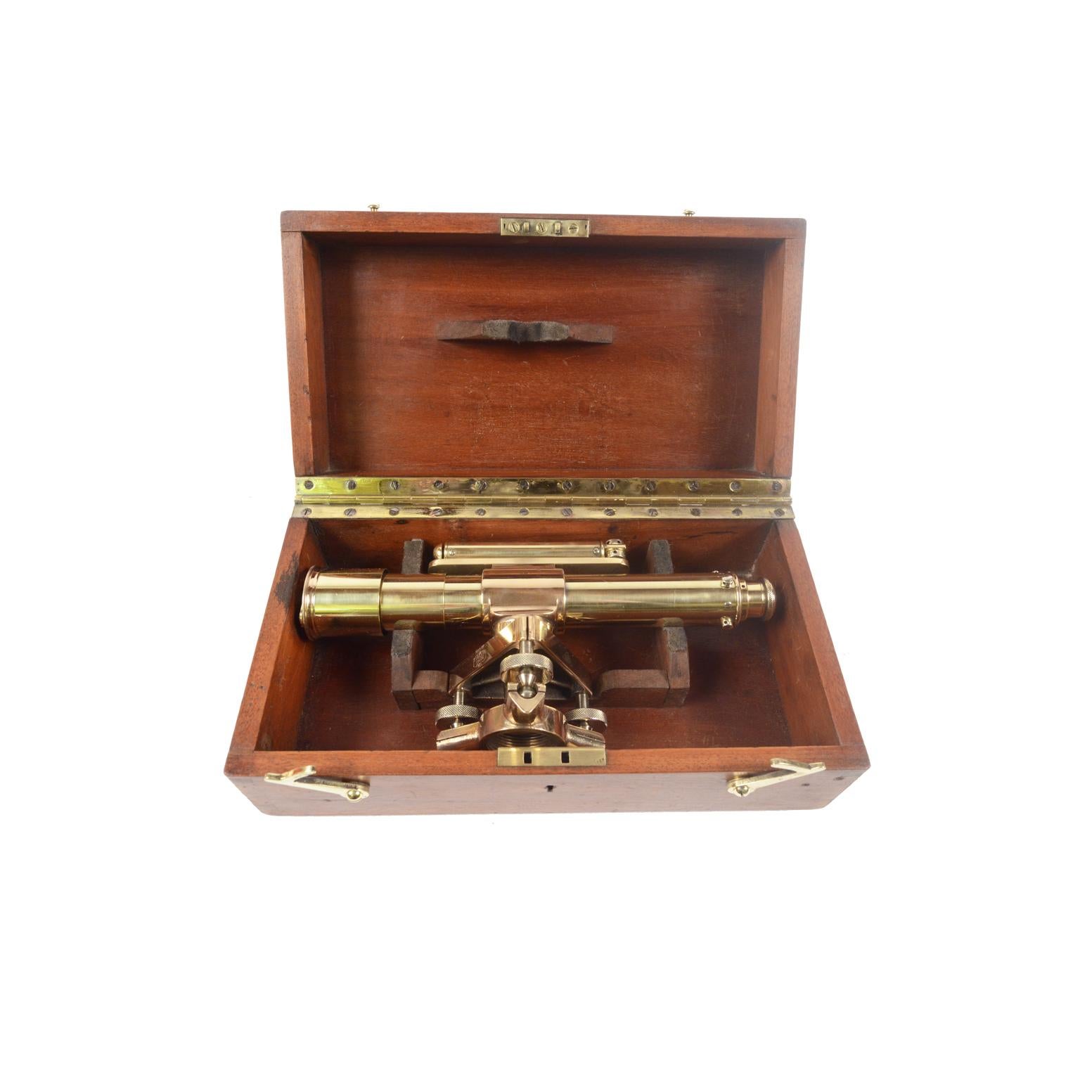 British 1890 Antique Brass Level Watts & Sond London Mahogany Box, Surveyor Instrument