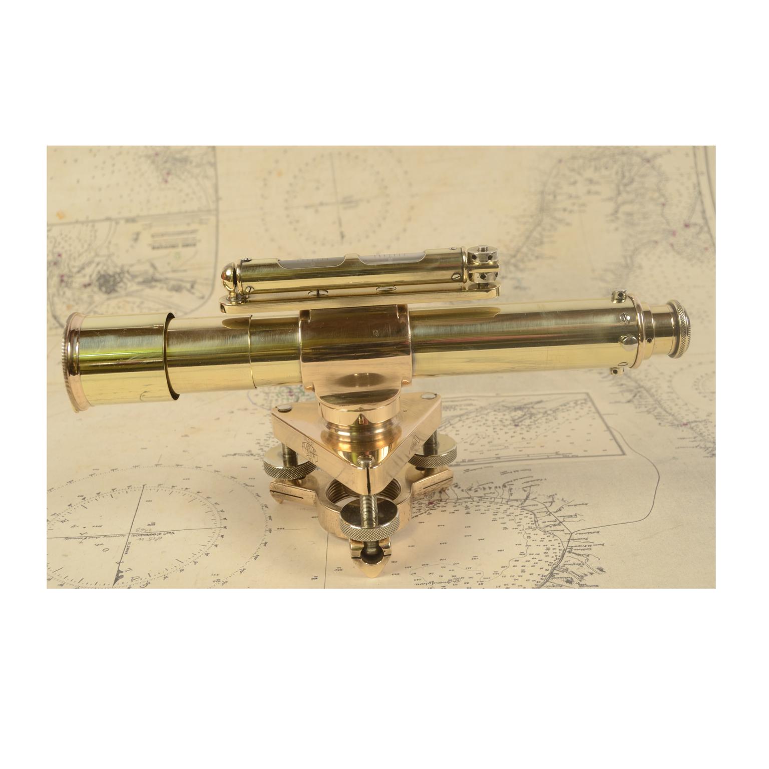 1890 Antique Brass Level Watts & Sond London Mahogany Box, Surveyor Instrument 1