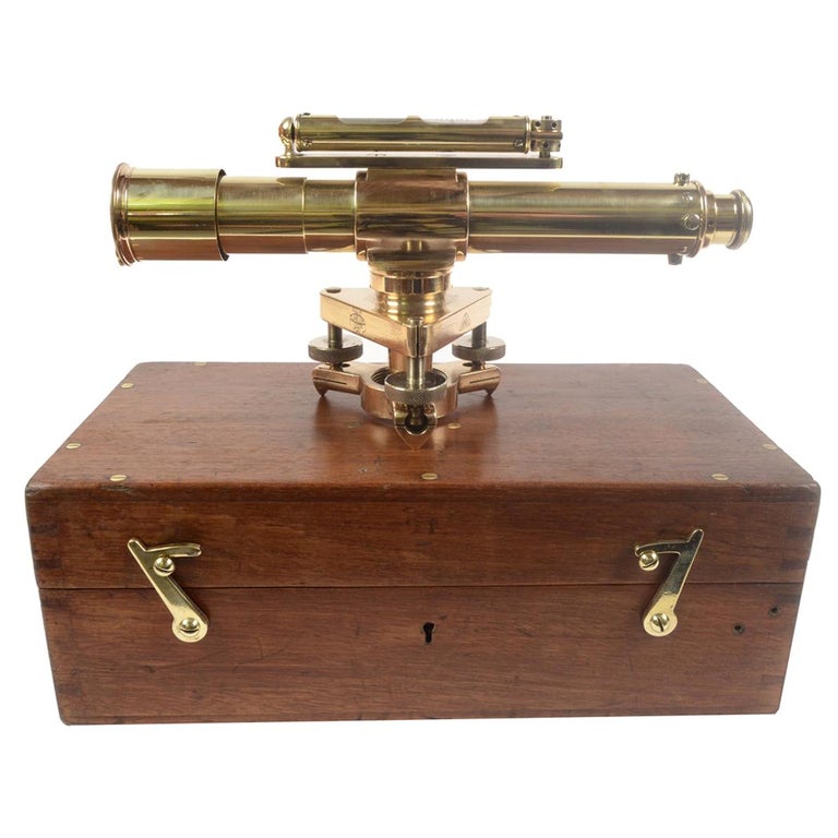 1890 Antique Brass Level Watts and Sond London Mahogany Box, Surveyor ...