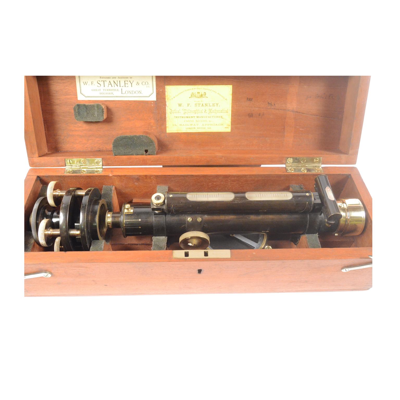 British 1870 Antique Burnished Brass W F Stanley Level Surveyor Measurement Instrument   For Sale