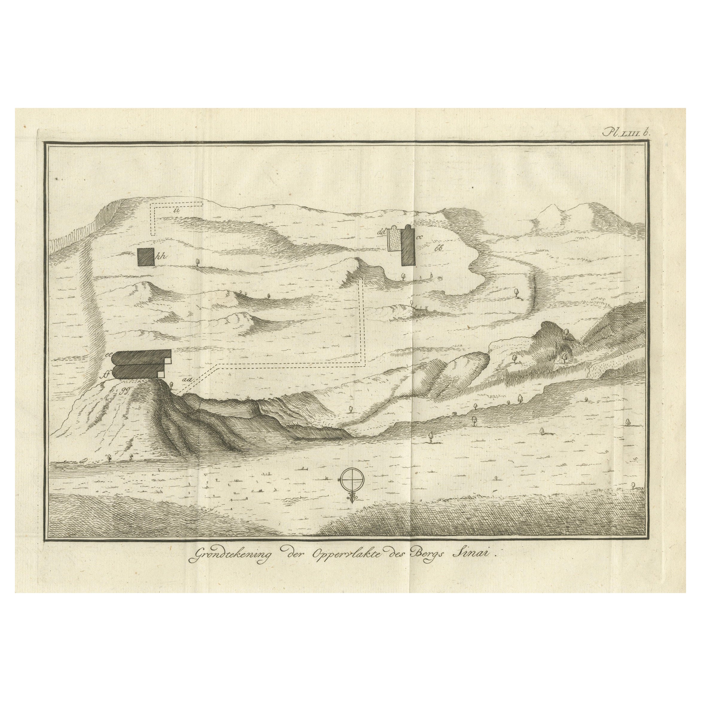 Mapa topográfico de la cumbre del monte Sinaí - Grabado antiguo de Pococke, 1776 en venta