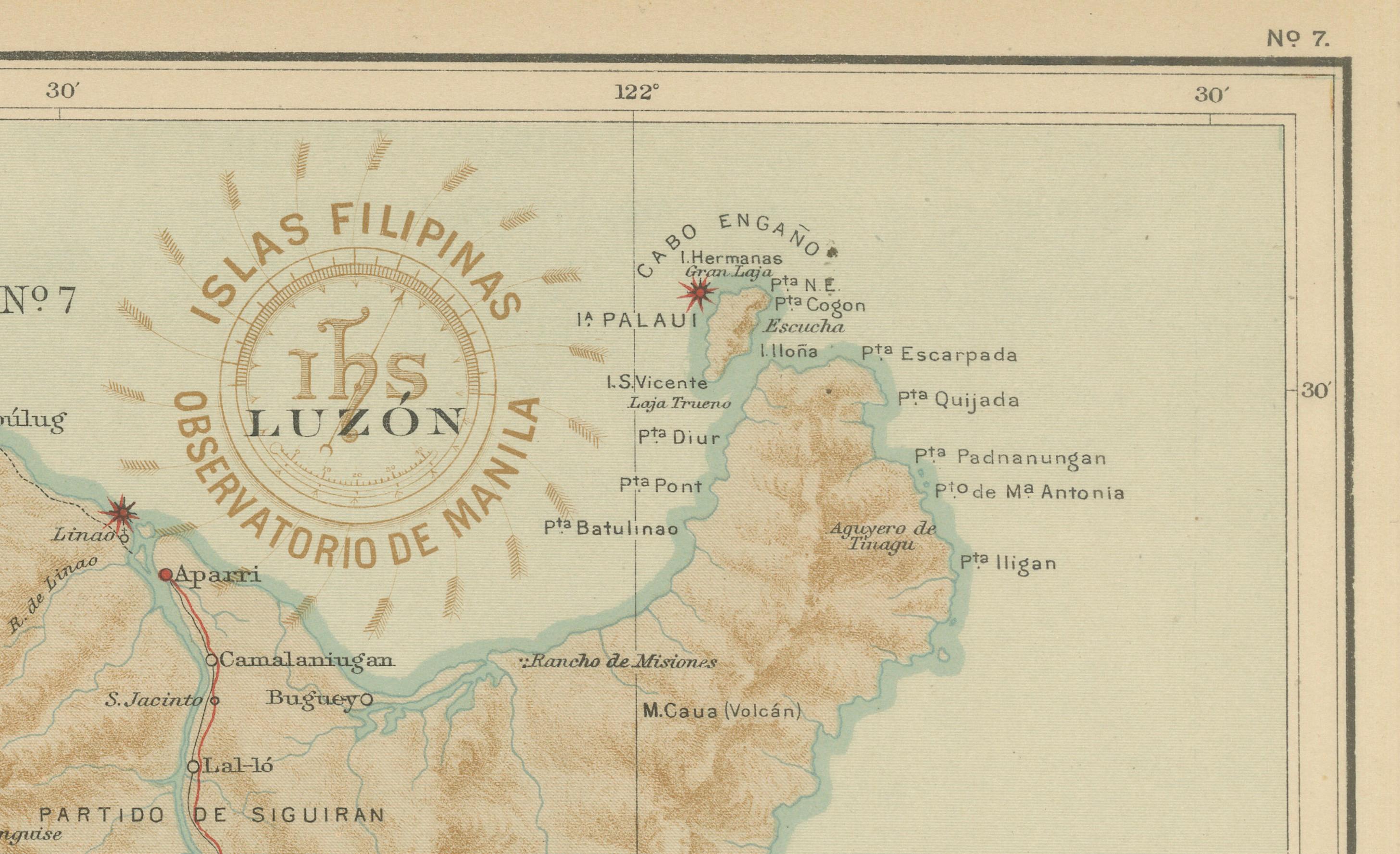 Topographic and Meteorological Map of Northern Luzon – Observatorio de Manila, 1899

This beautifully detailed chromolithographed map, titled “Islas Filipinas – Luzón,” was produced under the direction of Rev. José Algué, S.J., Director of the