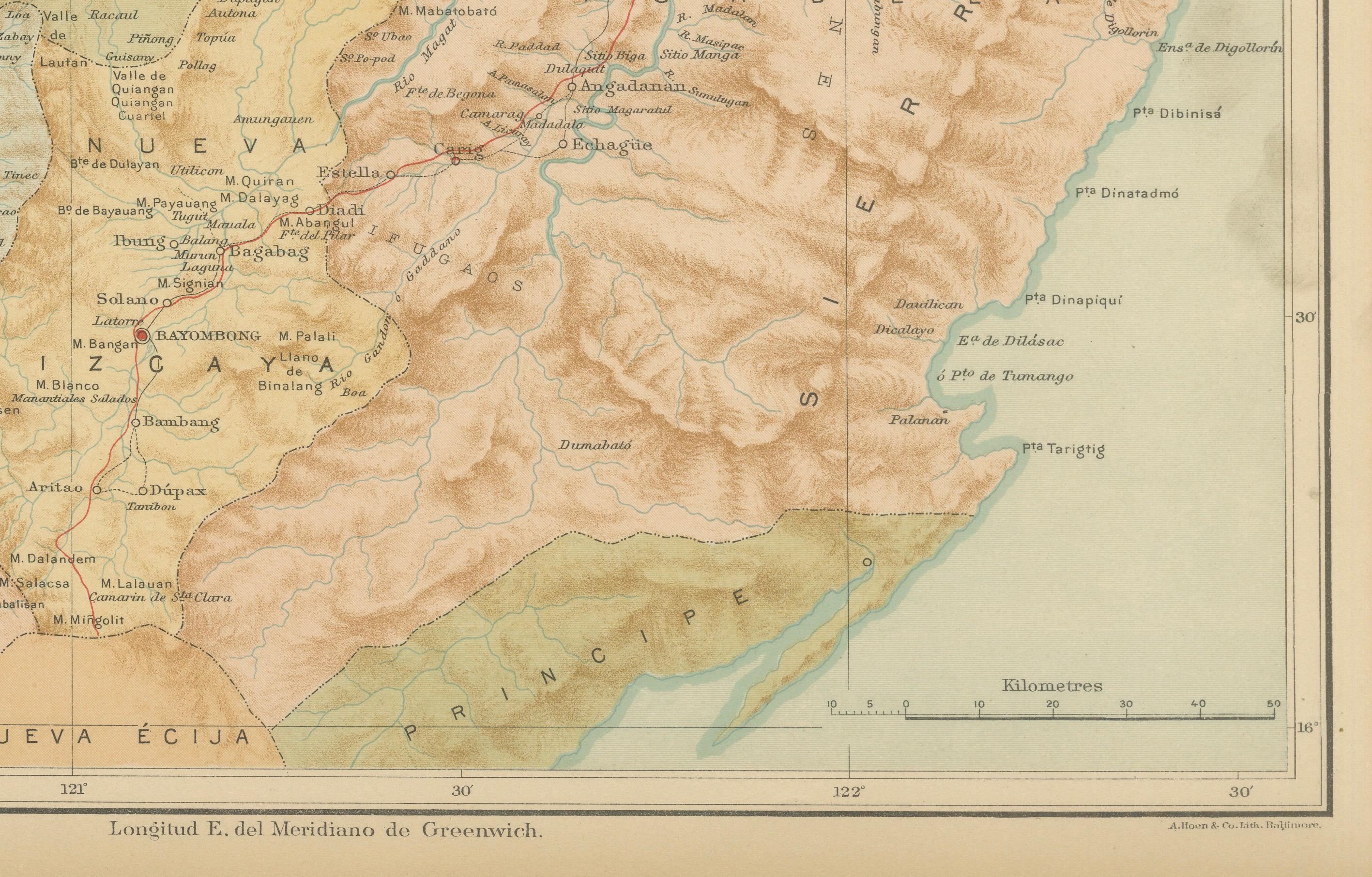 Late 19th Century Topographic & Meteorological Map, Northern Luzon – Observatorio de Manila, 1899 For Sale