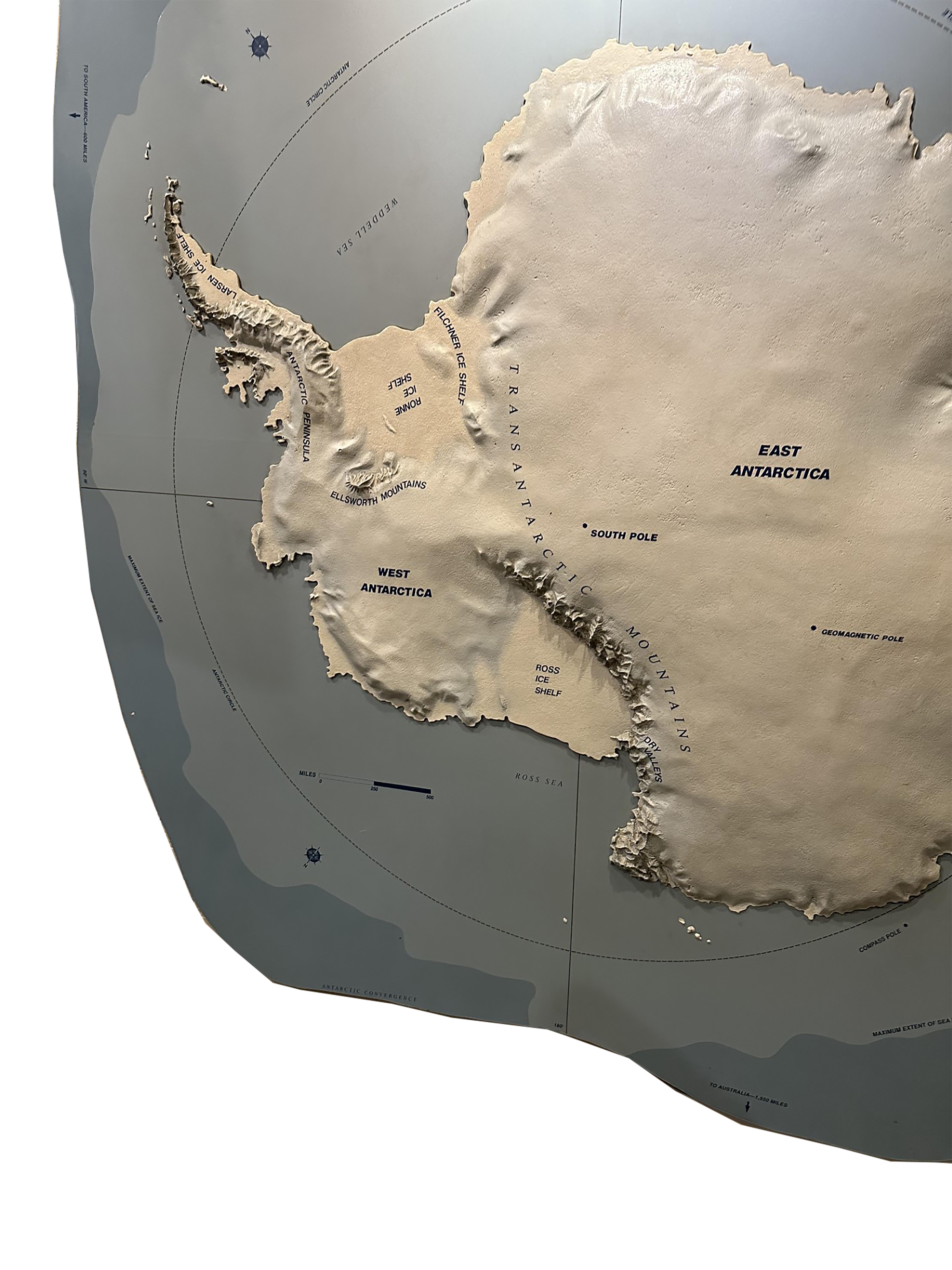 Mapa topográfico en relieve tridimensional de la Antártida en Bueno estado para la venta en Dallas, TX