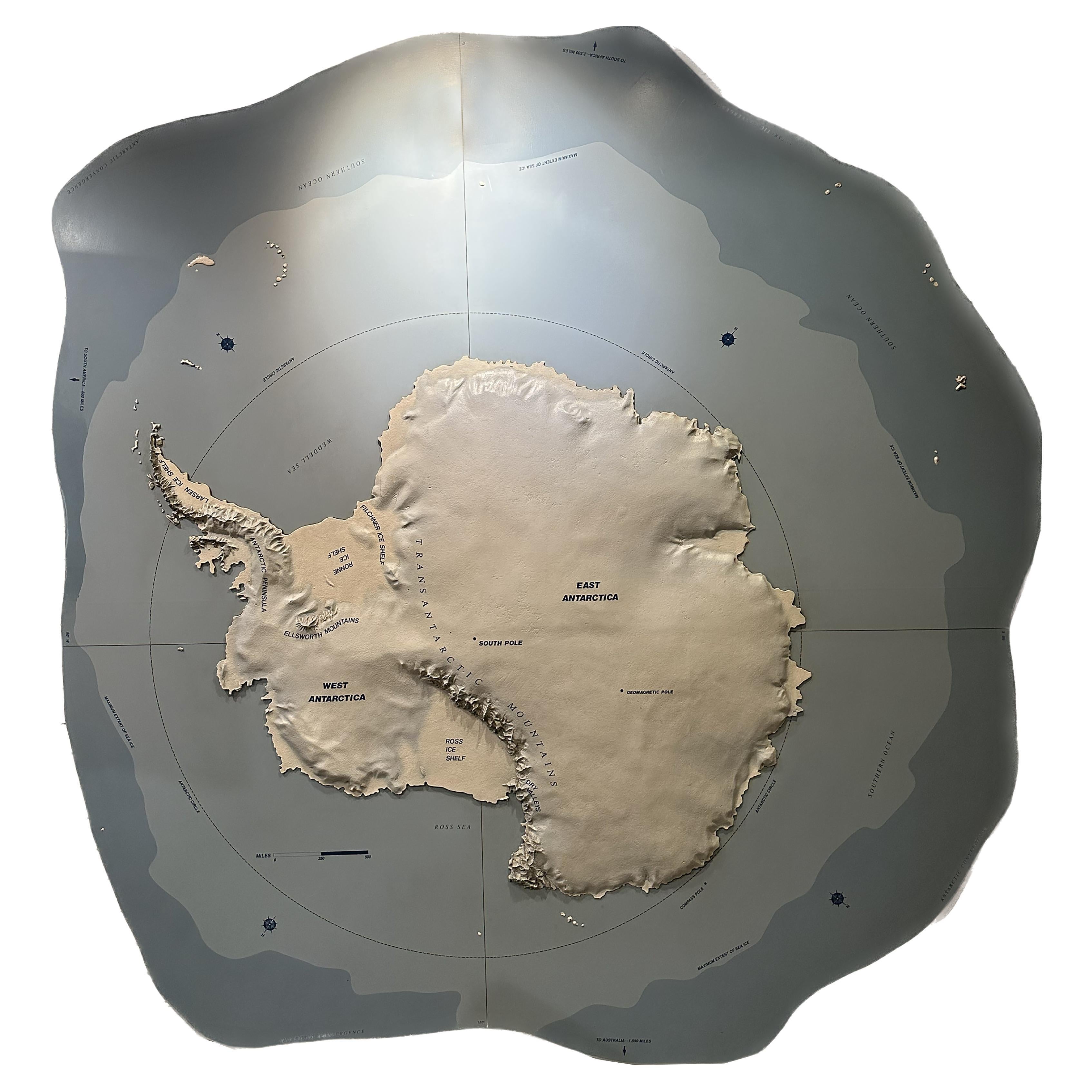 Topographic Three-Dimensional Relief Map of Antarctica For Sale