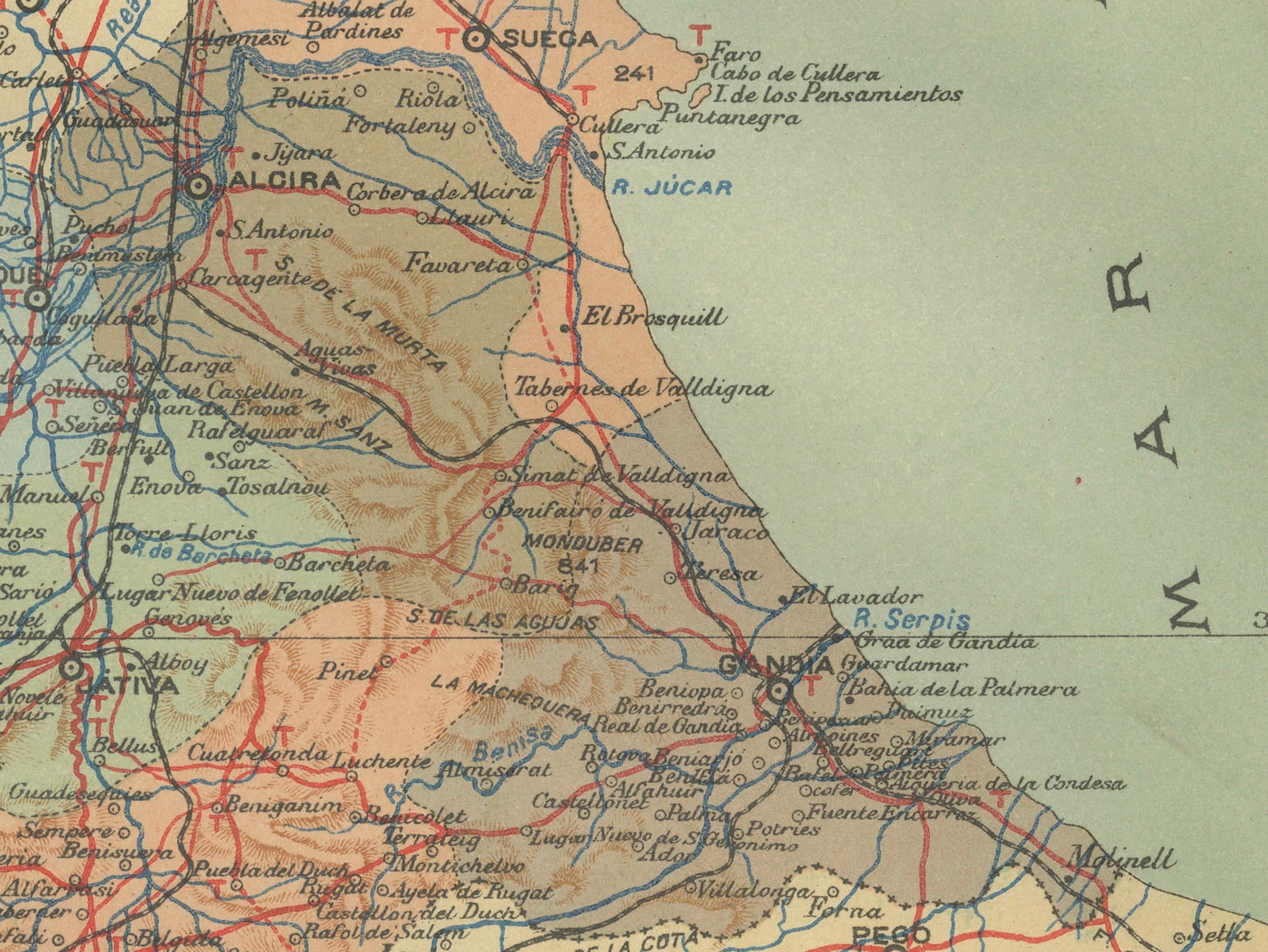 Topographical and Infrastructure Map of the Province of Valencia, 1901 In Good Condition For Sale In Langweer, NL