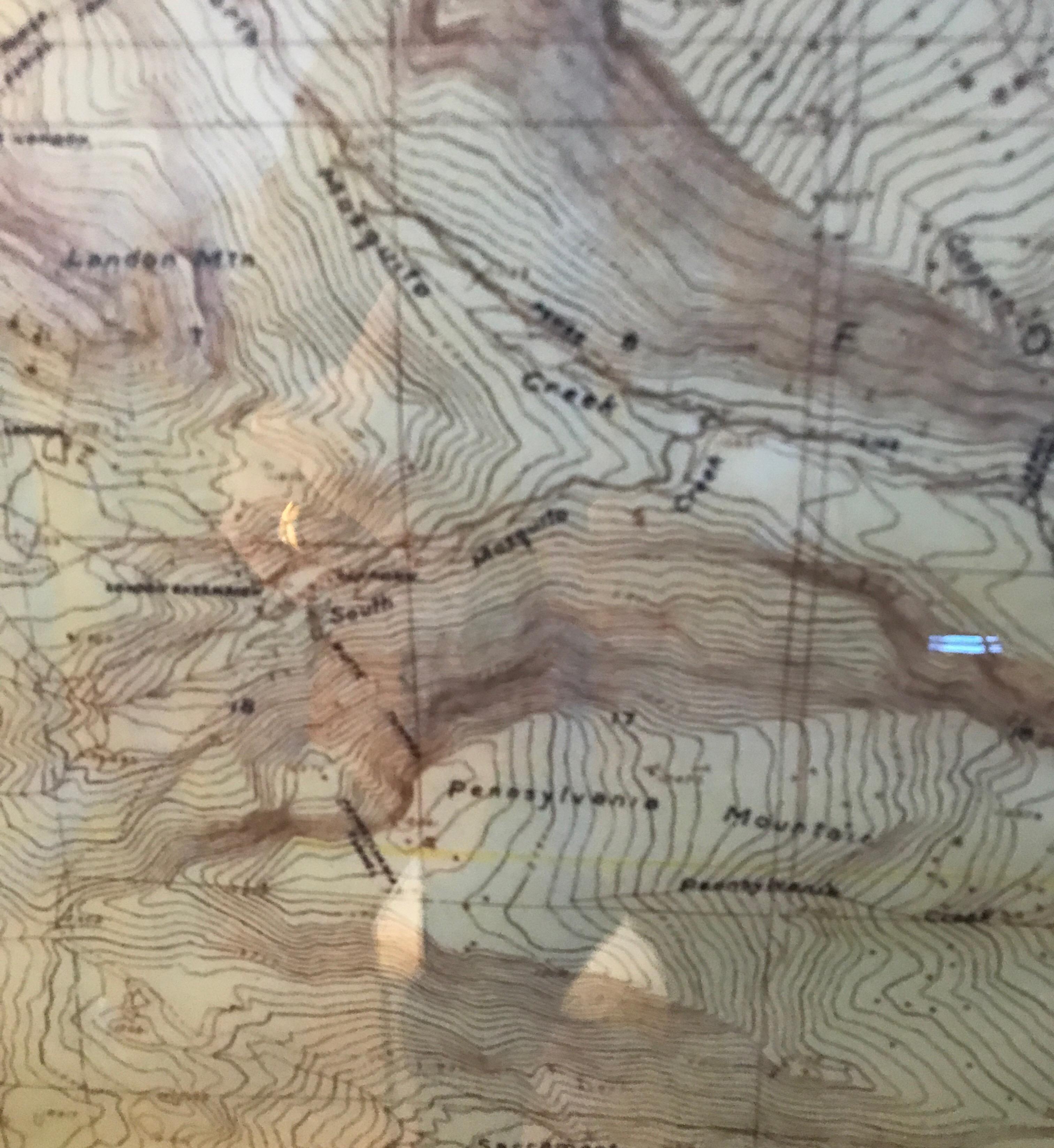 19th century topographical map of the Pennsylvania Mountains.
The map is framed in a beautiful original craftsman quarter sawn oak frame.
 