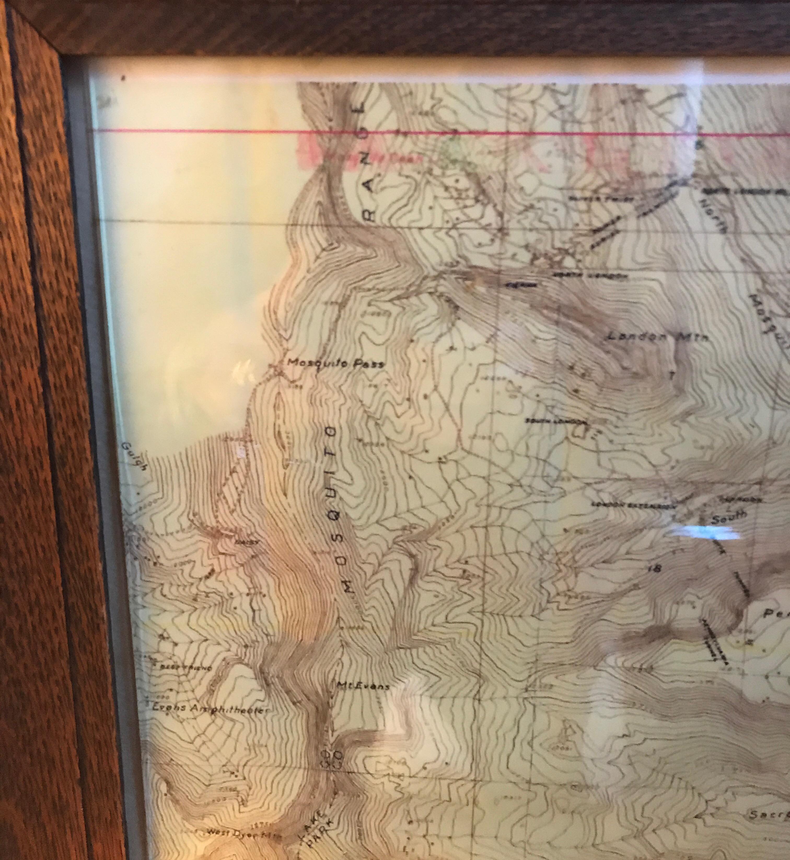 American Craftsman Topographical Map of the Pennsylvania Mountains in a Quarter Sawn Oak Frame For Sale
