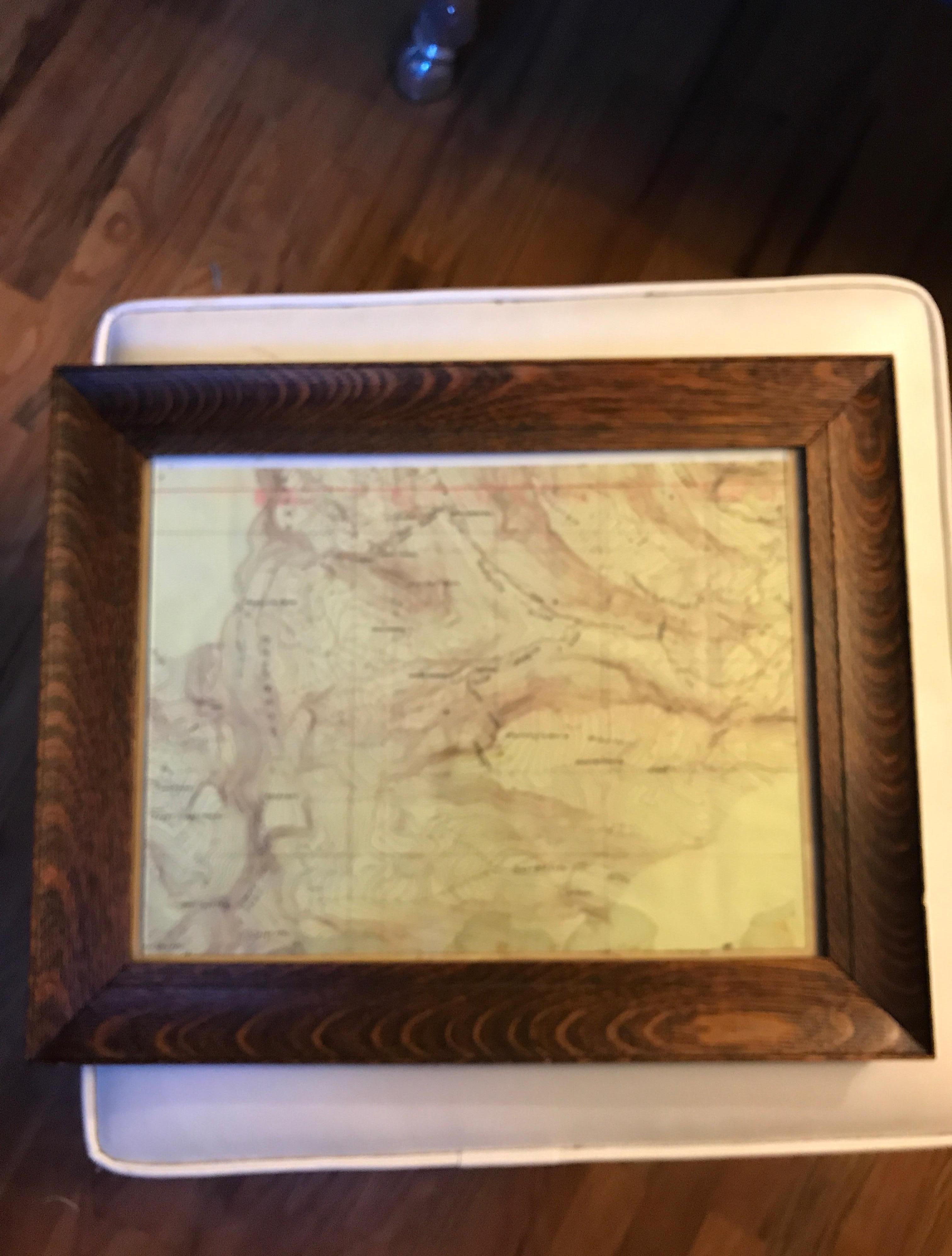 19th Century Topographical Map of the Pennsylvania Mountains in a Quarter Sawn Oak Frame For Sale