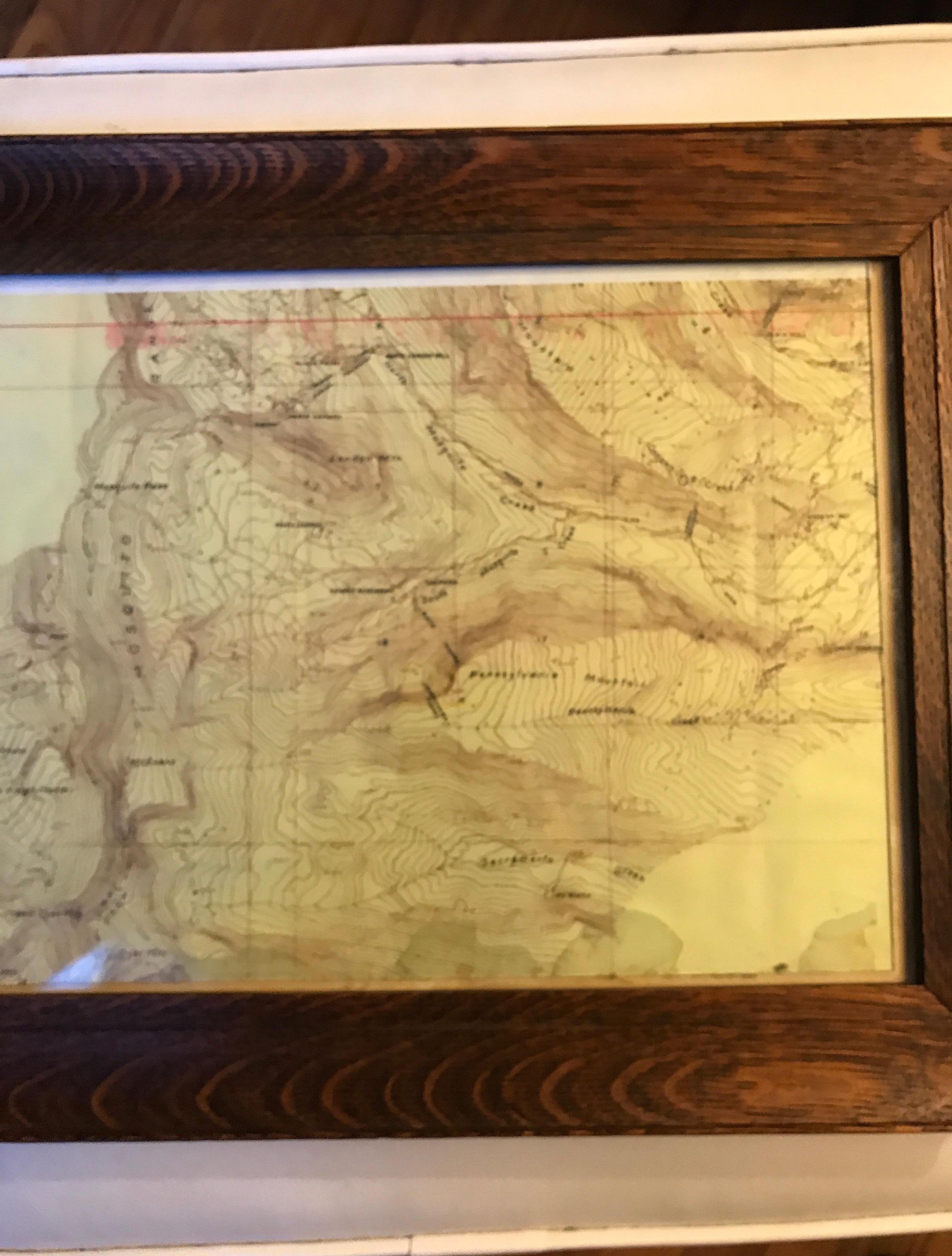 Topographical Map of the Pennsylvania Mountains in a Quarter Sawn Oak Frame For Sale 1