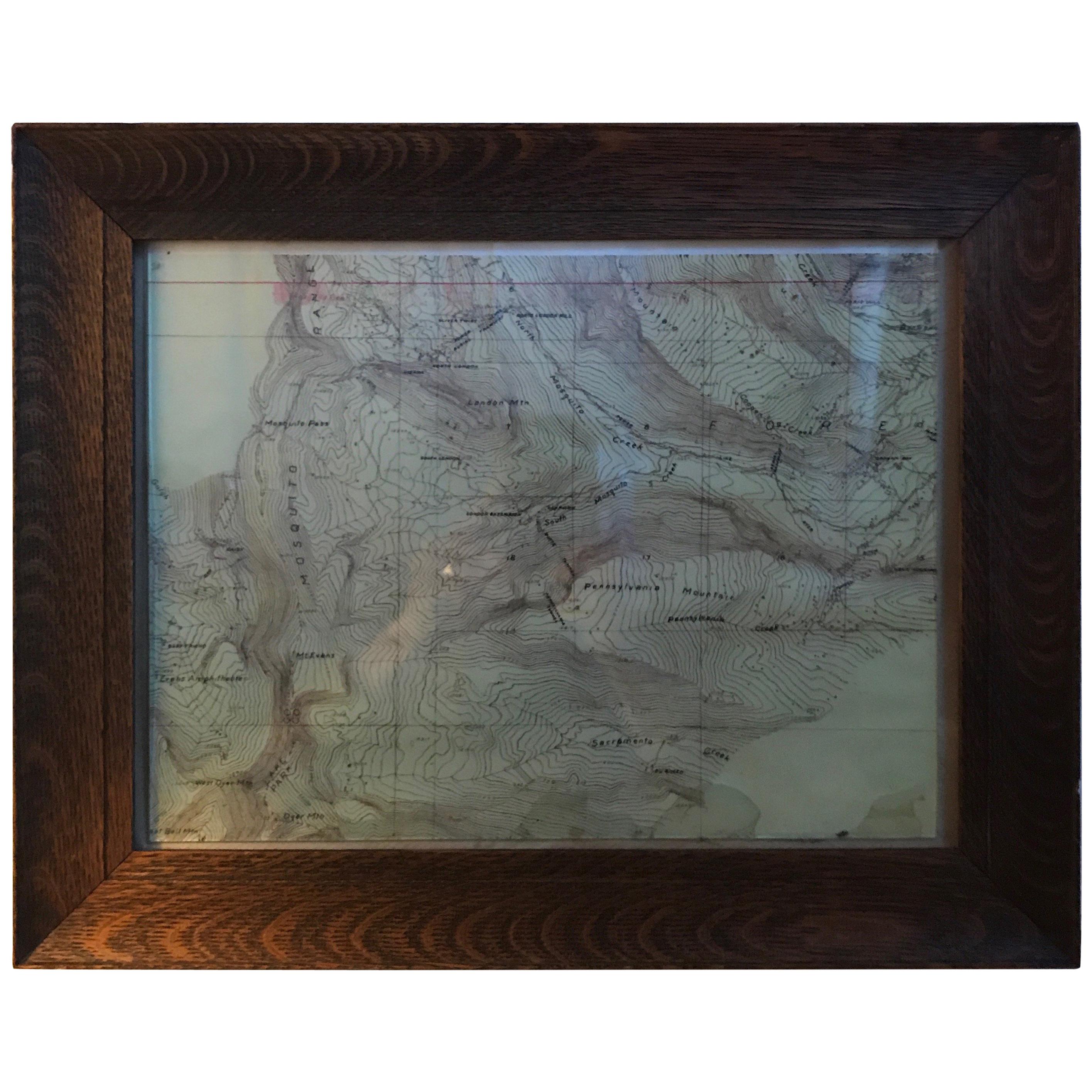 Topographical Map of the Pennsylvania Mountains in a Quarter Sawn Oak Frame For Sale